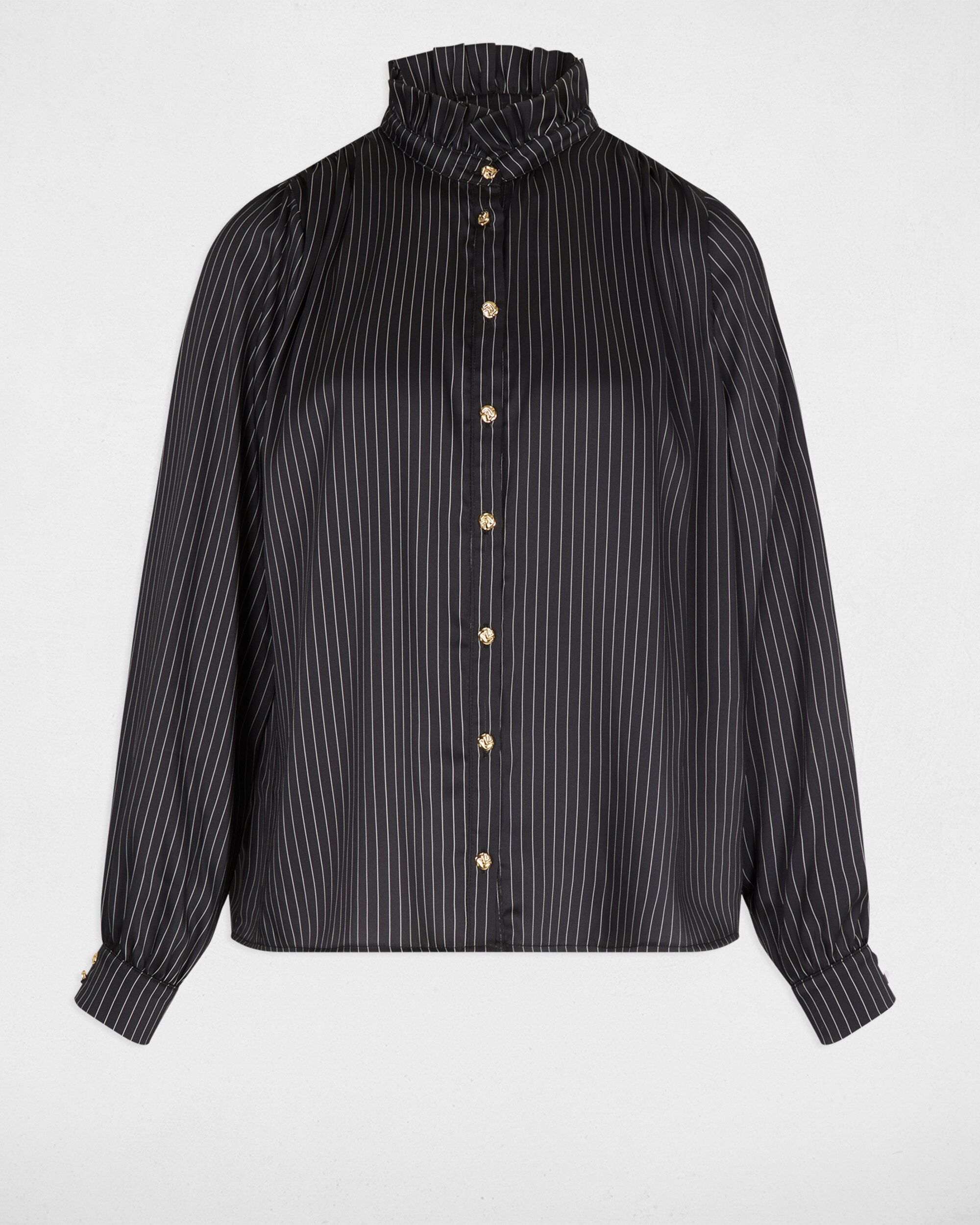 Camisa Acetinada Às Riscas Preto-2