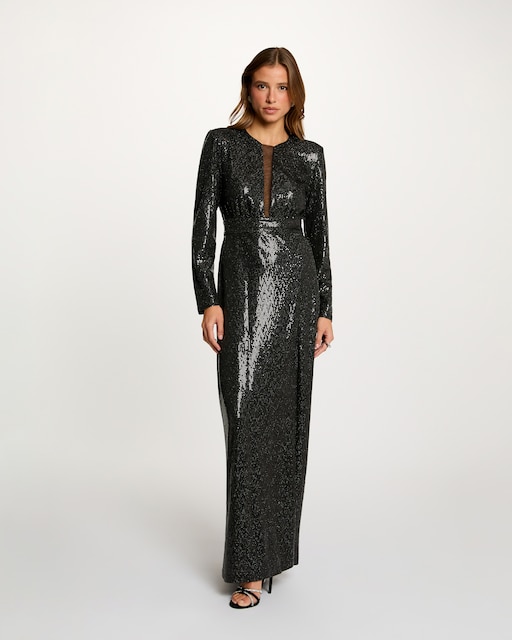 Imagem 0 de Vestido Comprido de Lantejoulas com Decote em V