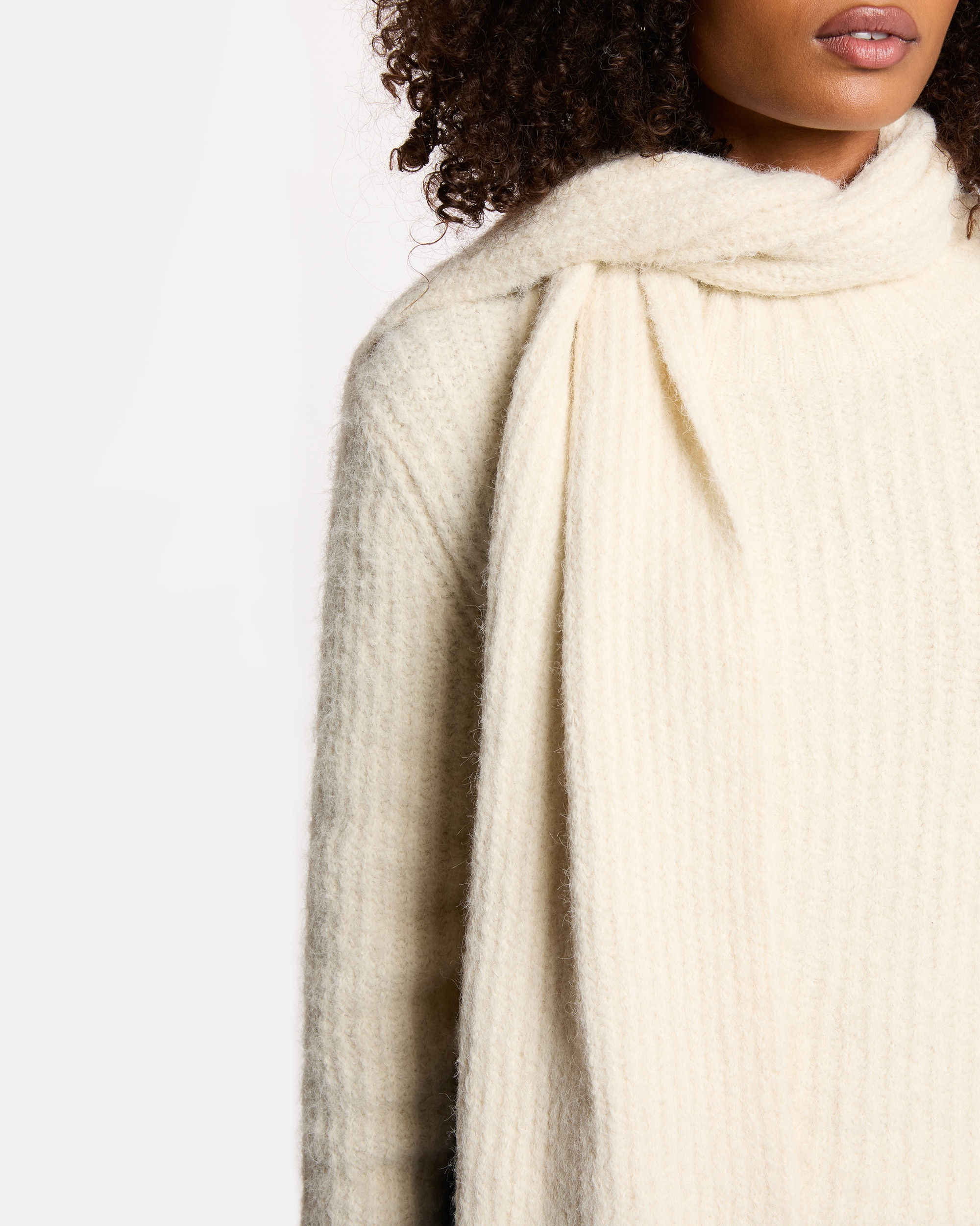 Camisola com Gola Cachecol Bege-5