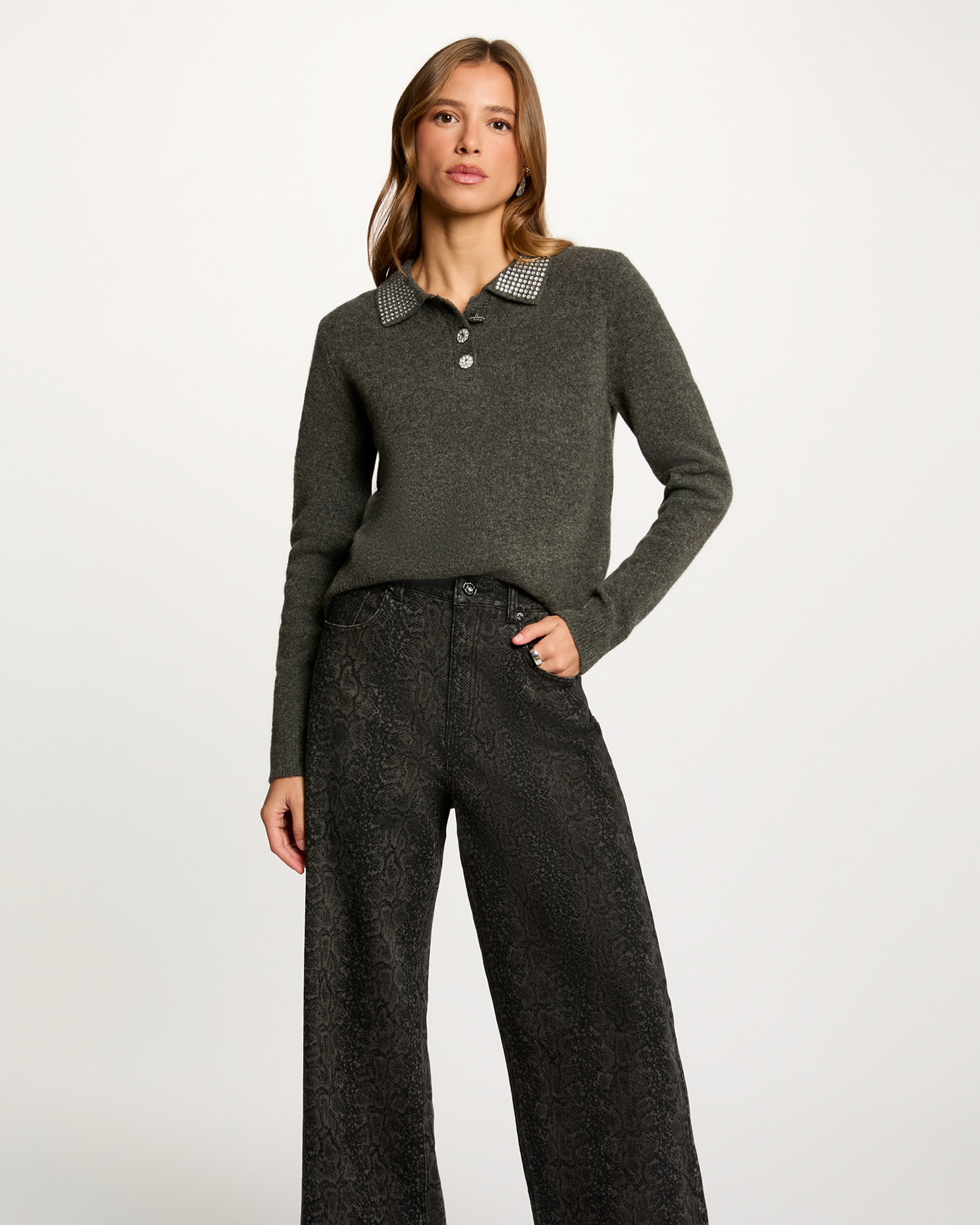 Camisola Ajustada com Gola Polo Cinzento-escuro-1