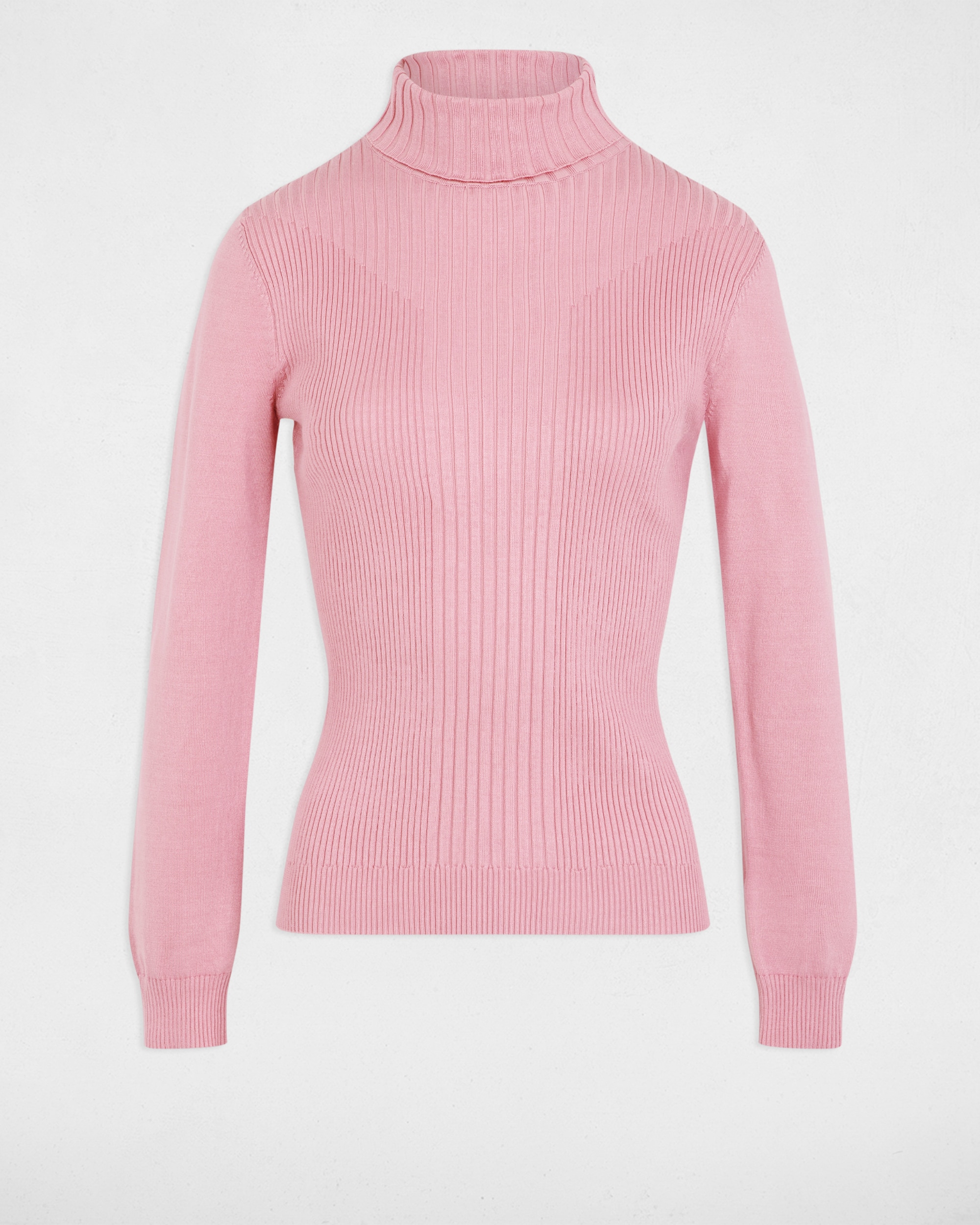 Camisola Ajustada de Gola Alta Rosa-2