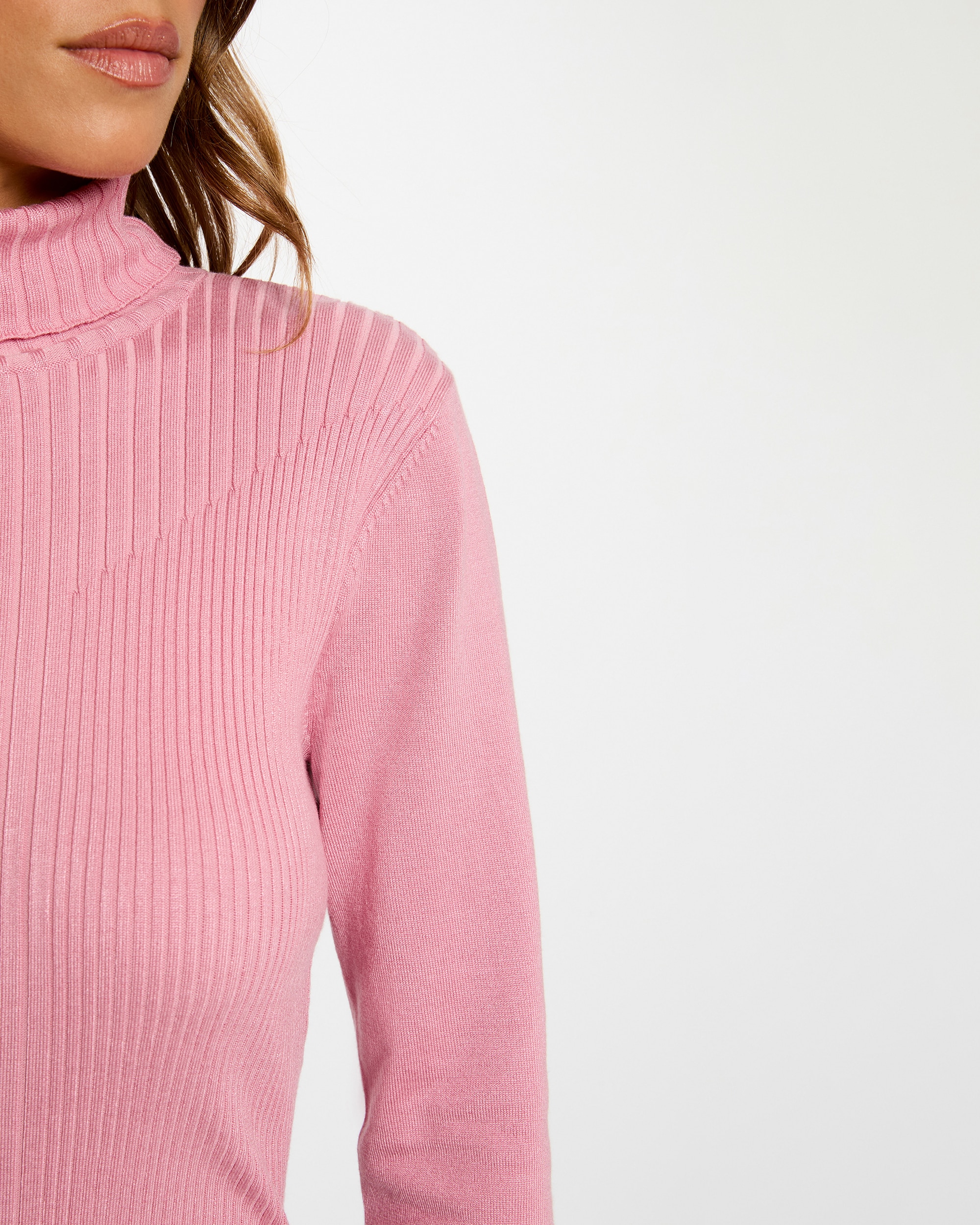 Camisola Ajustada de Gola Alta Rosa-5