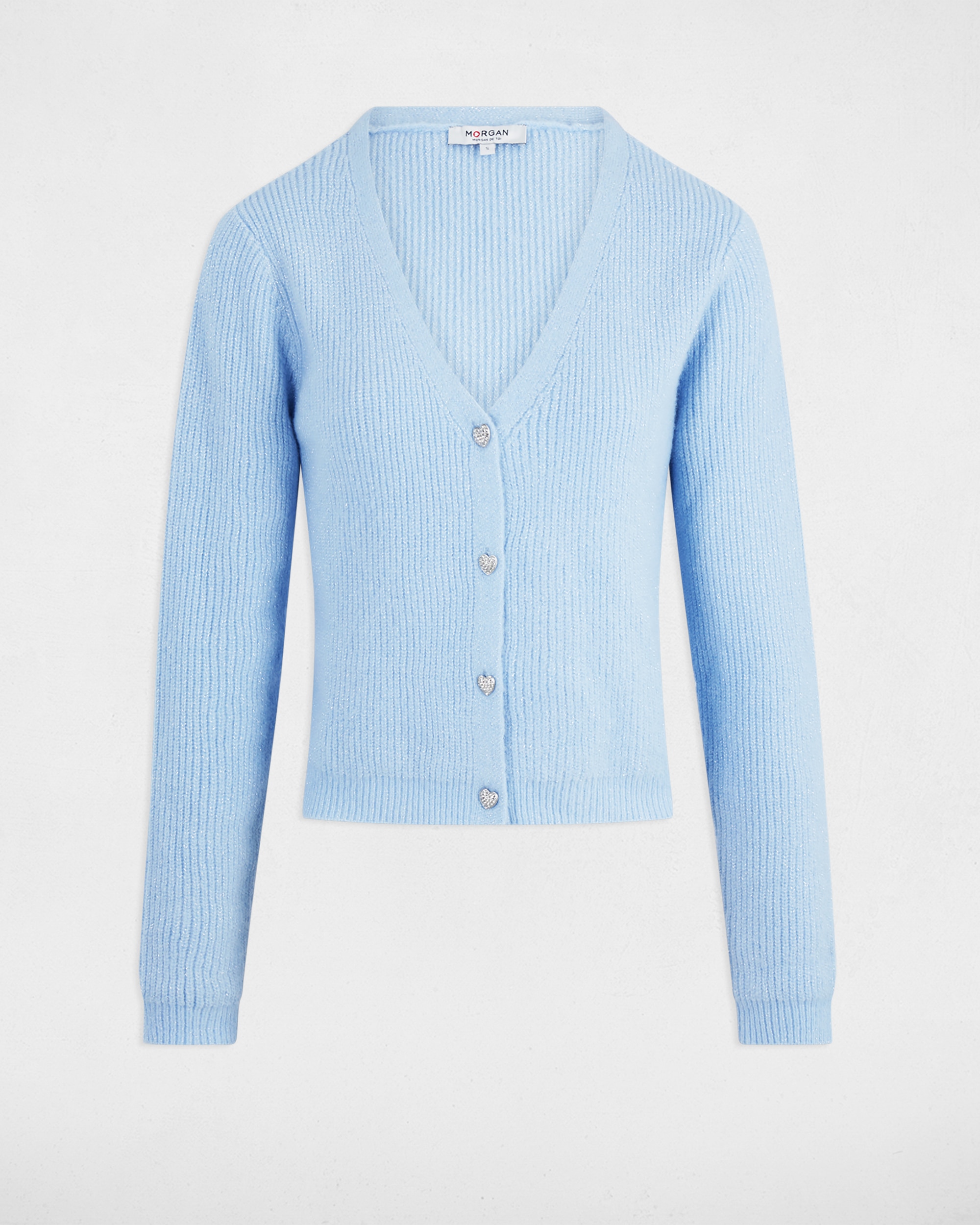 Cardigan com Decote em V Azul-celeste-2