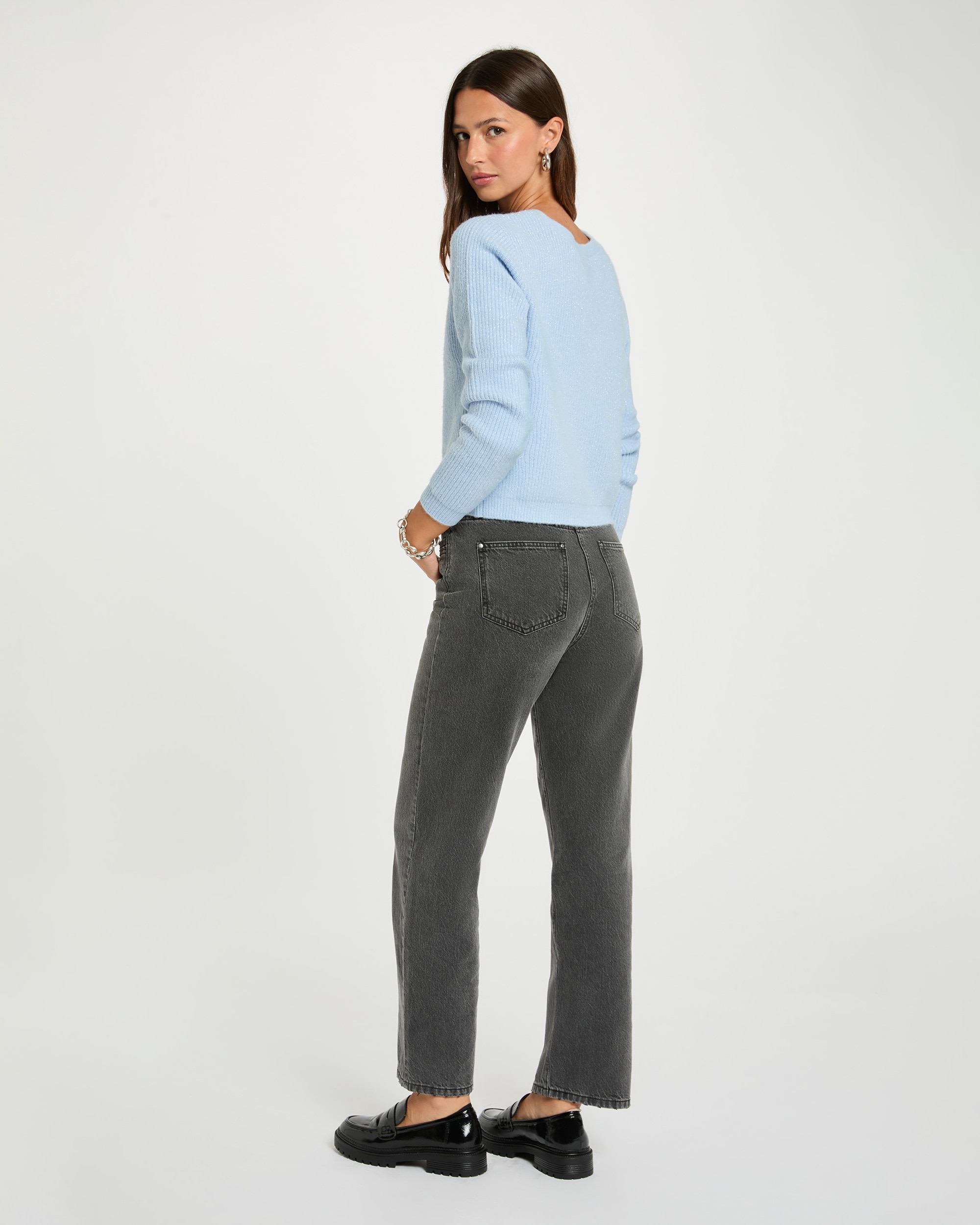 Cardigan com Decote em V Azul-celeste-3
