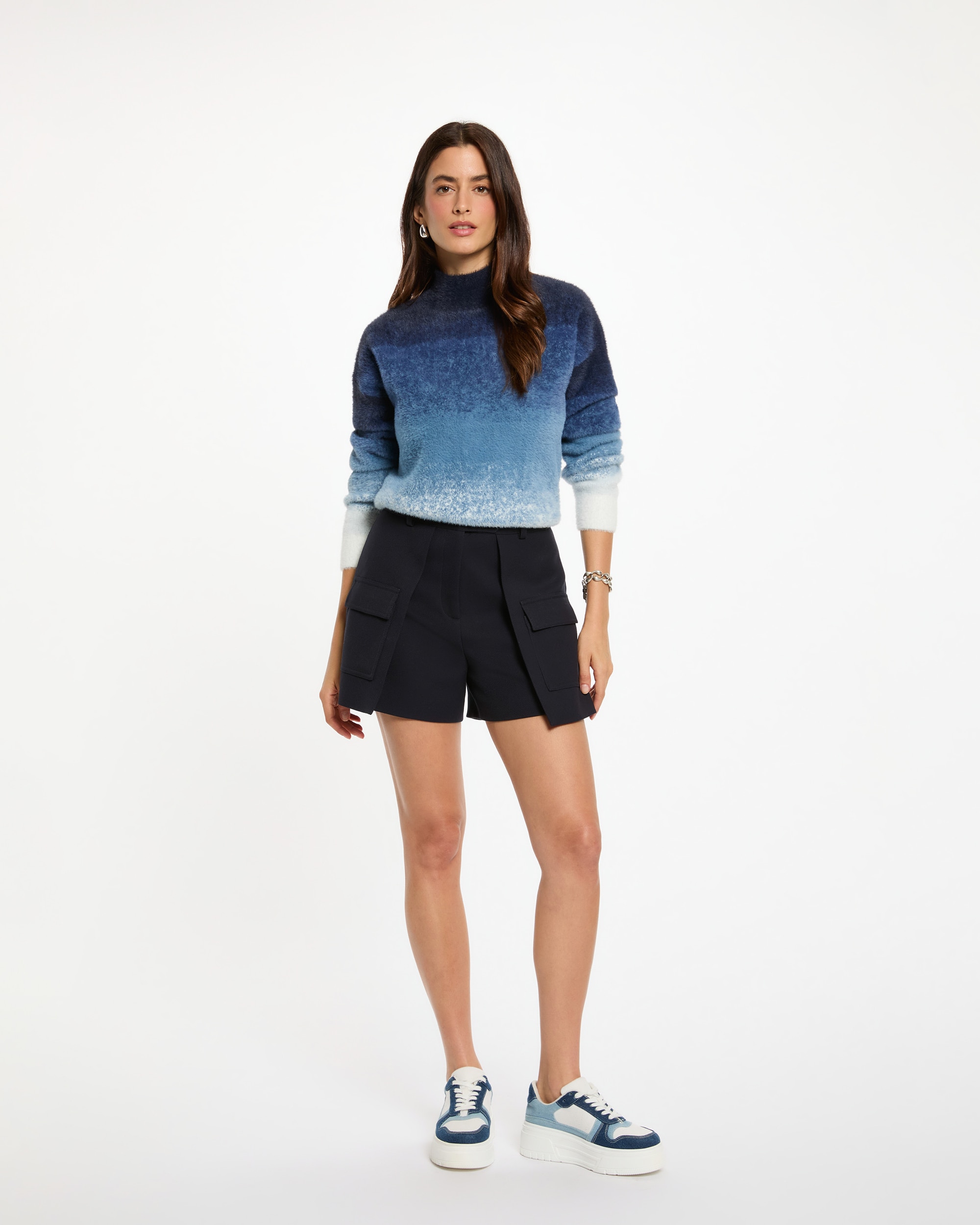 Camisola com Gola Alta Azul/Branco-4