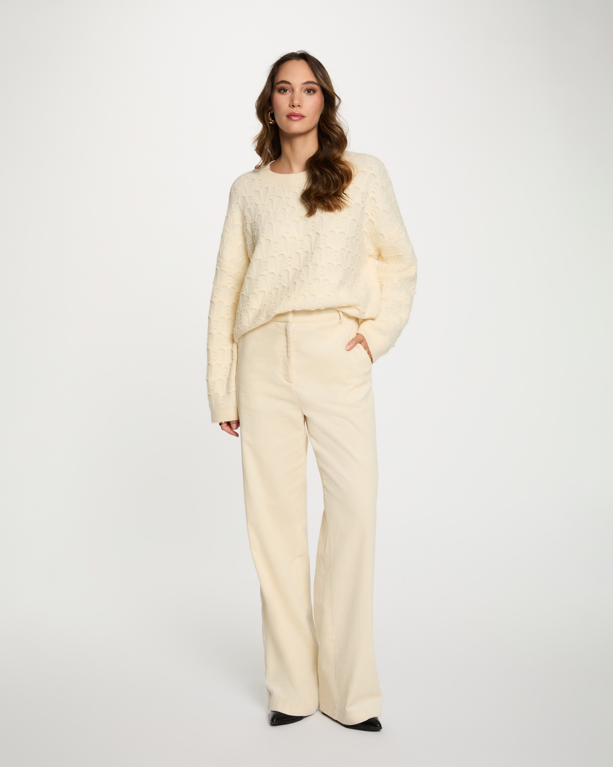 Camisola de Gola Redonda Fantasia Creme-4