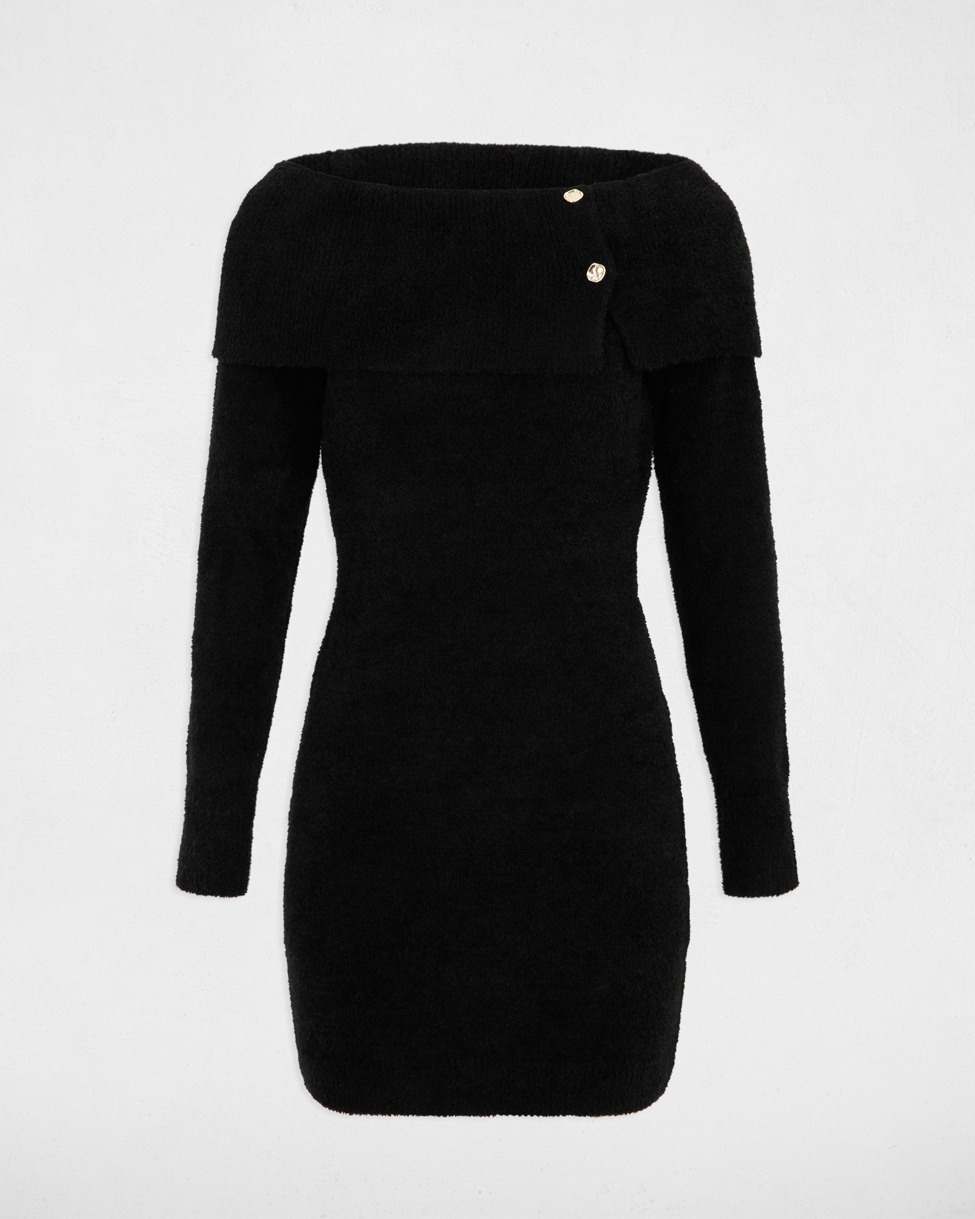 Vestido Curto com Gola Bardot Preto-2