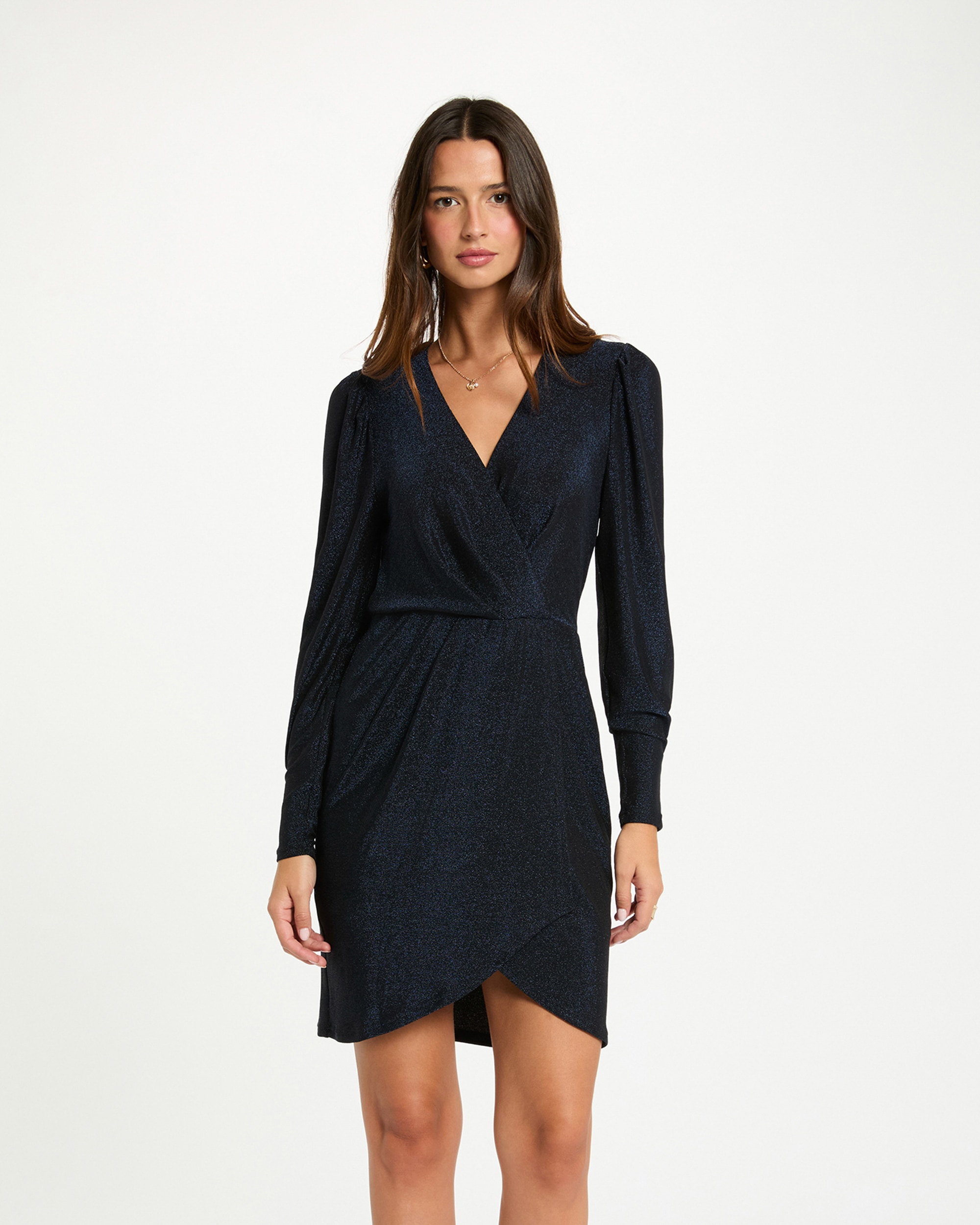 Vestido Ajustado com Fios Metalizados Azul-escuro-1
