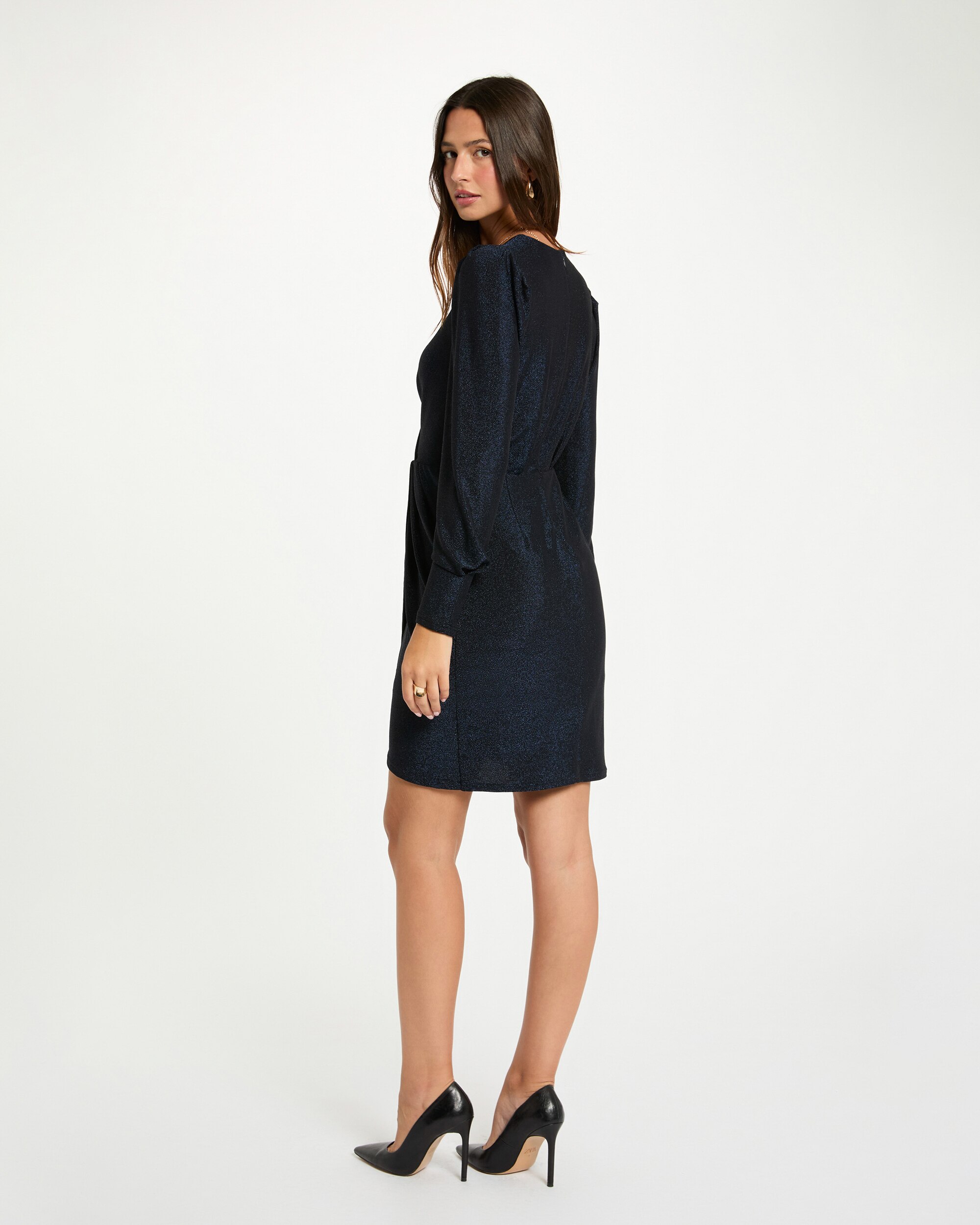 Vestido Ajustado com Fios Metalizados Azul-escuro-3