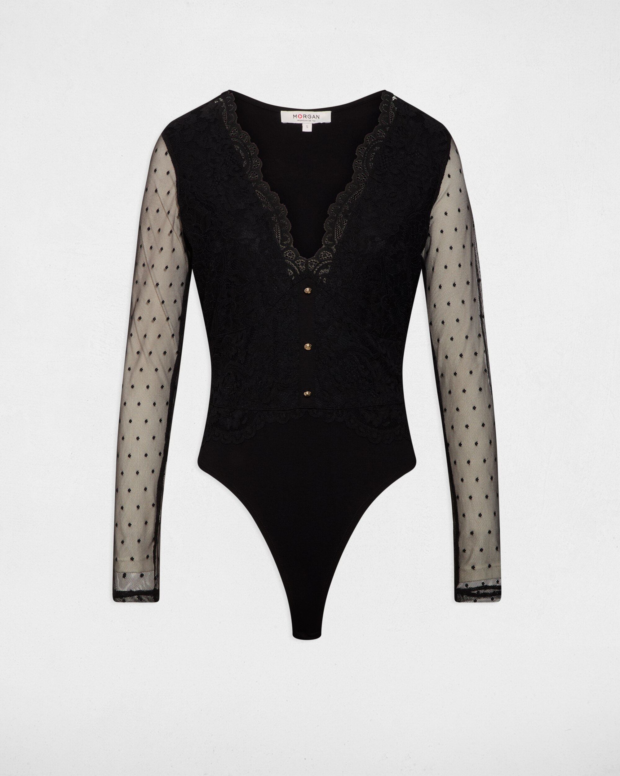 Blusa de Renda com Decote em V Preto-2