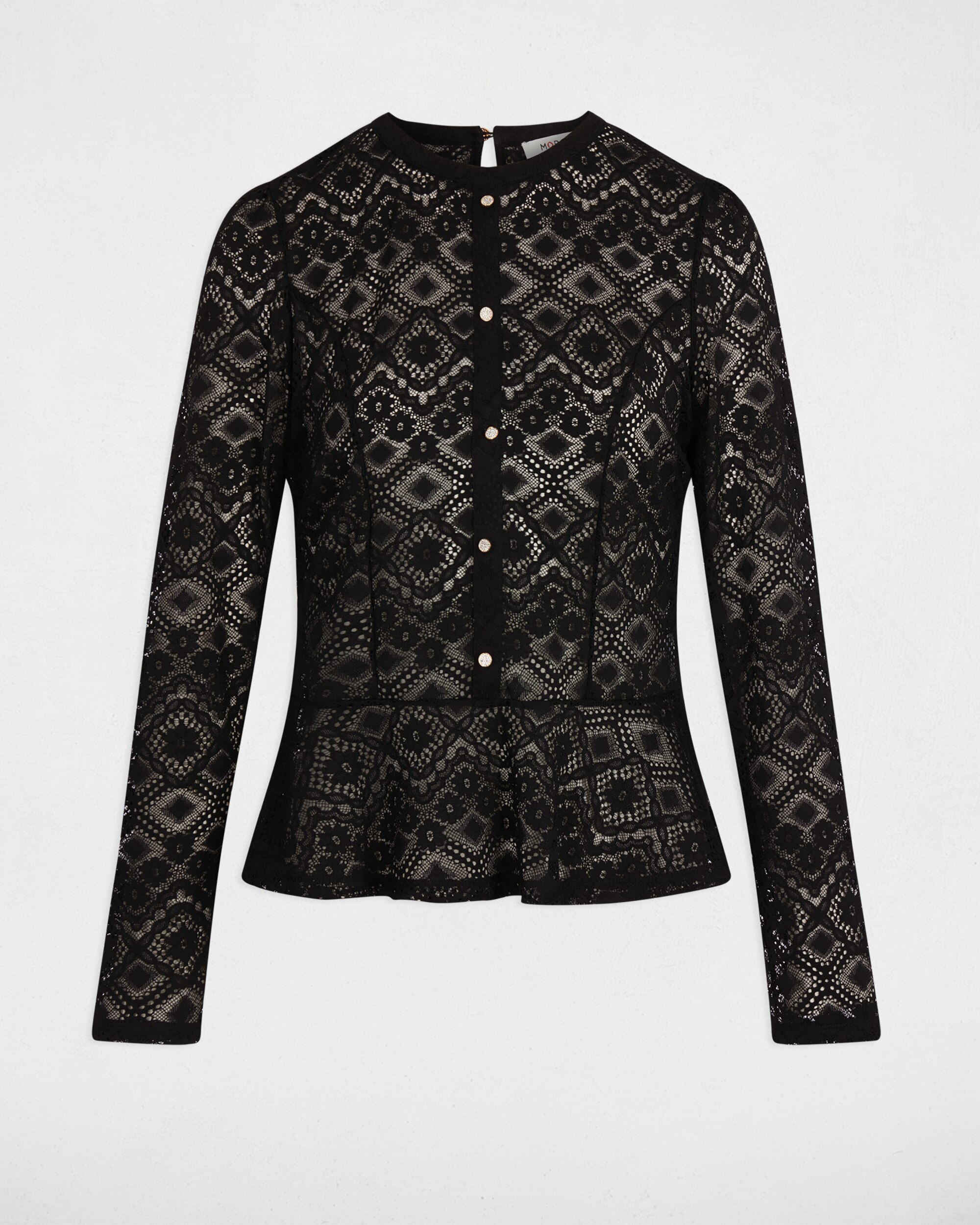 T-shirt Ajustada de Renda Preto-2
