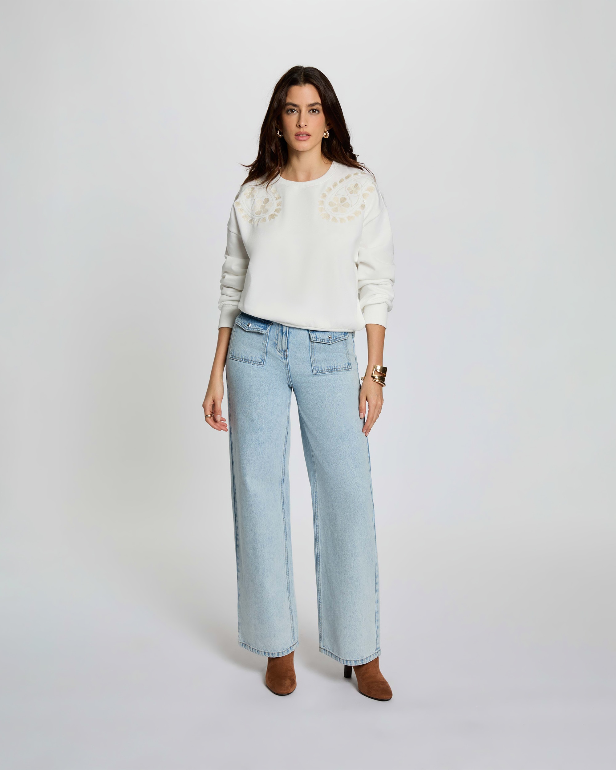 Sweatshirt de Malha Bordada Branco-4
