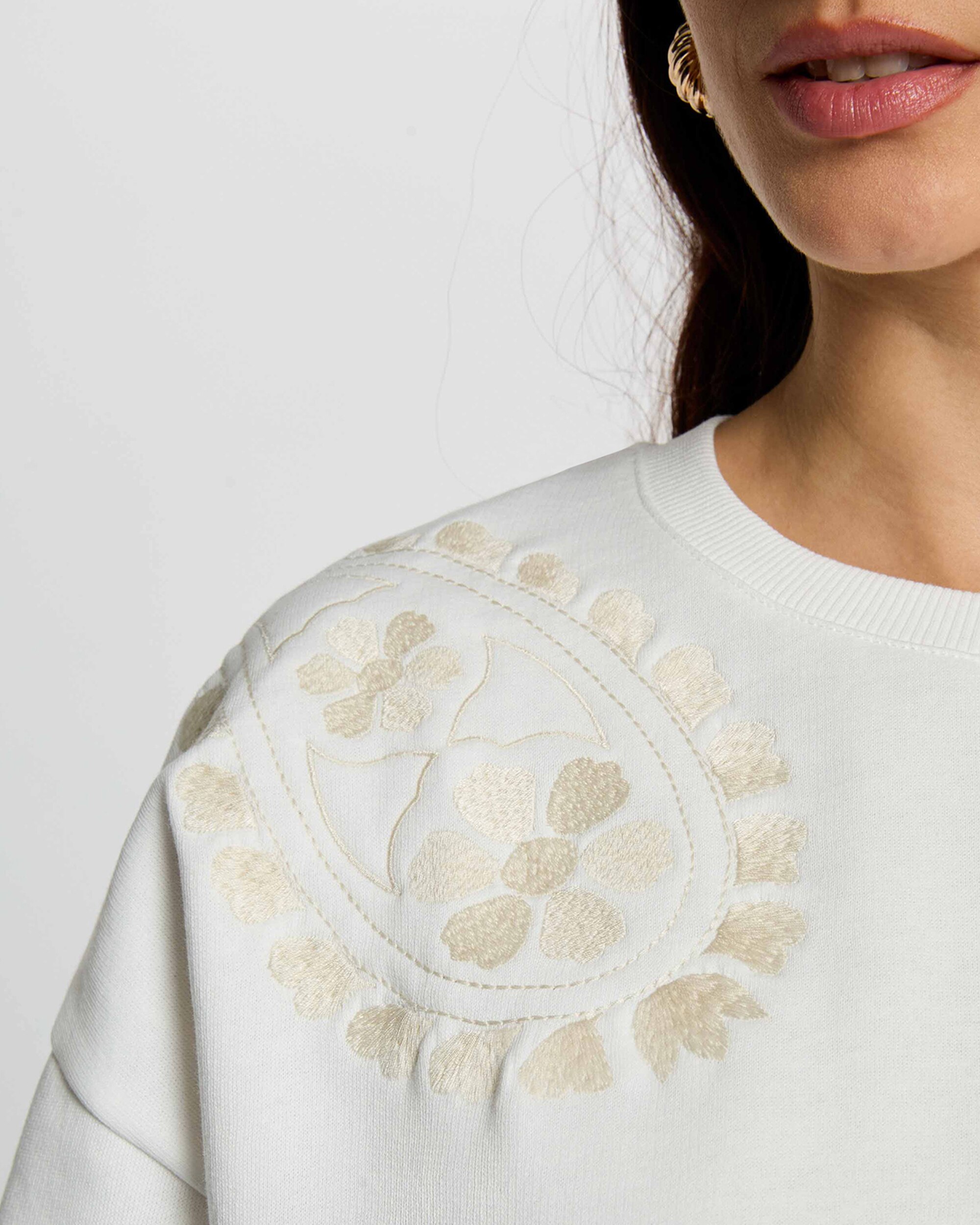 Sweatshirt de Malha Bordada Branco-5