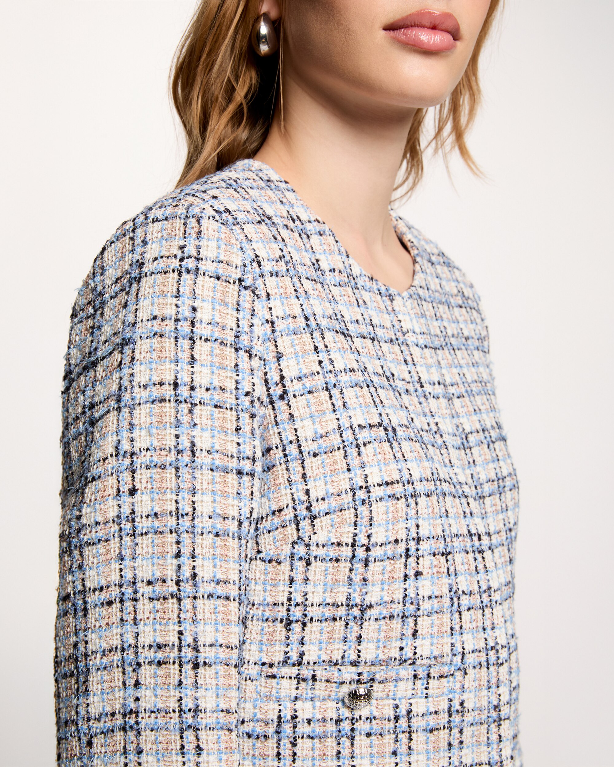 Casaco Ajustado de Tweed Multicolor-5