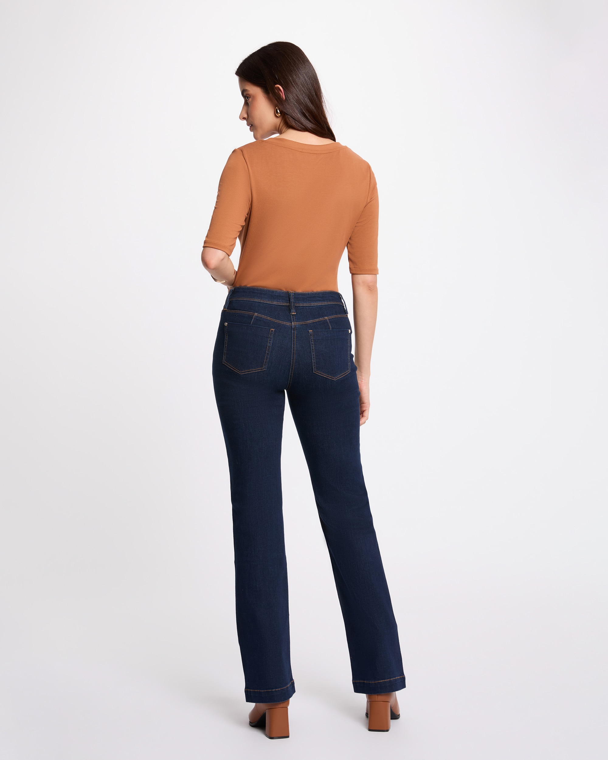 Jeans Bootcut de Cintura Subida Azul-escuro-3