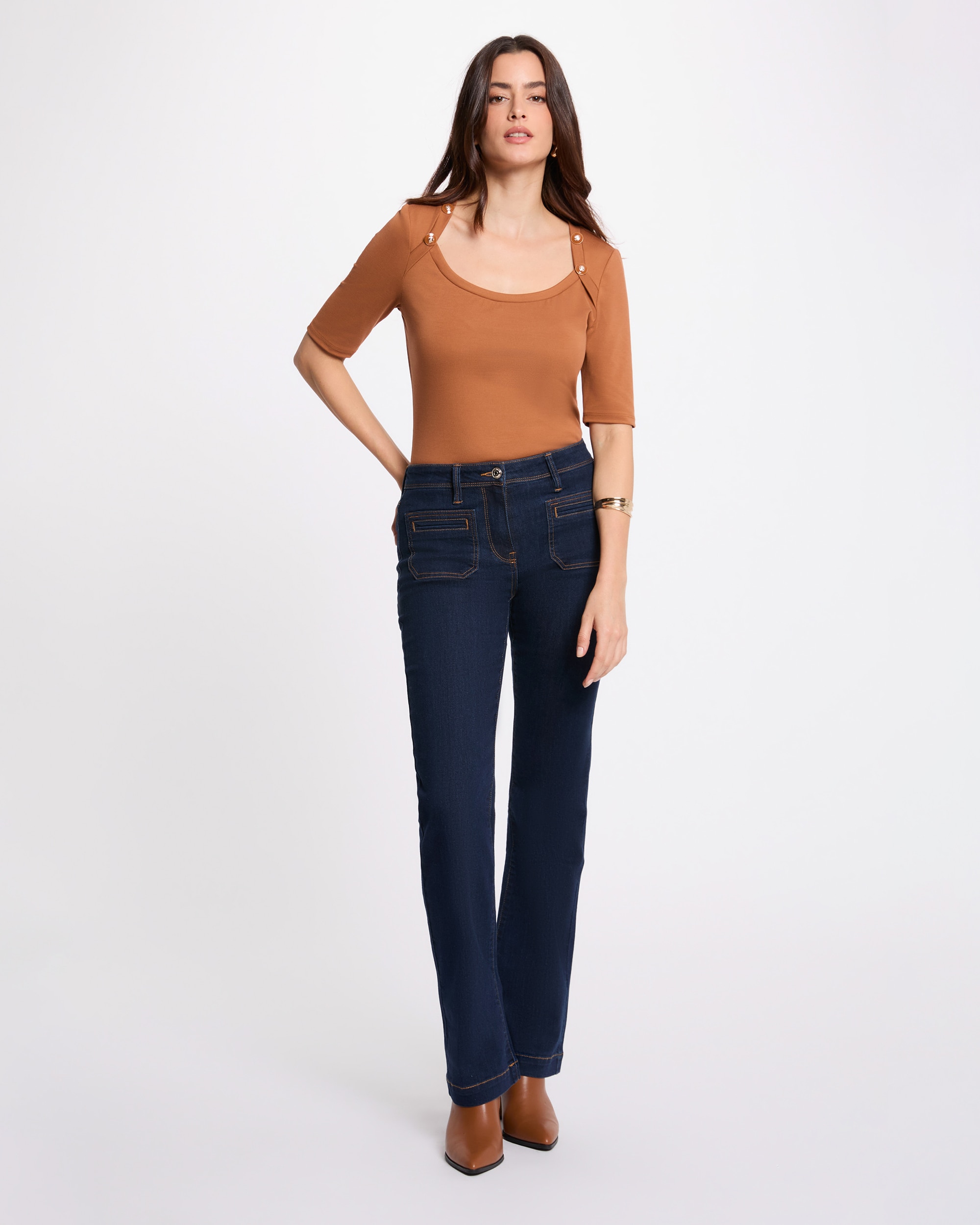 Jeans Bootcut de Cintura Subida Azul-escuro-4