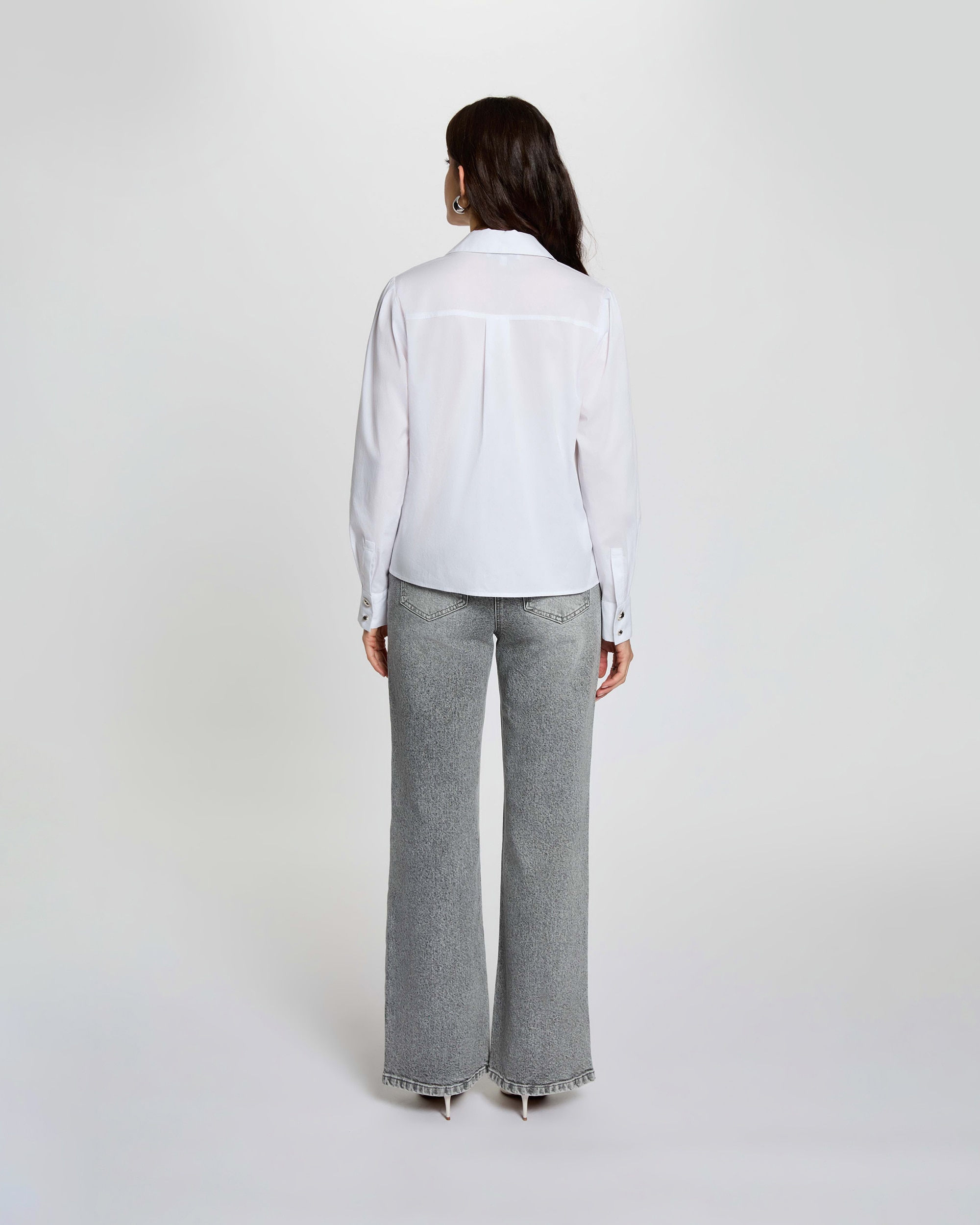 Jeans Largos de Cintura Subida Cinzento-3