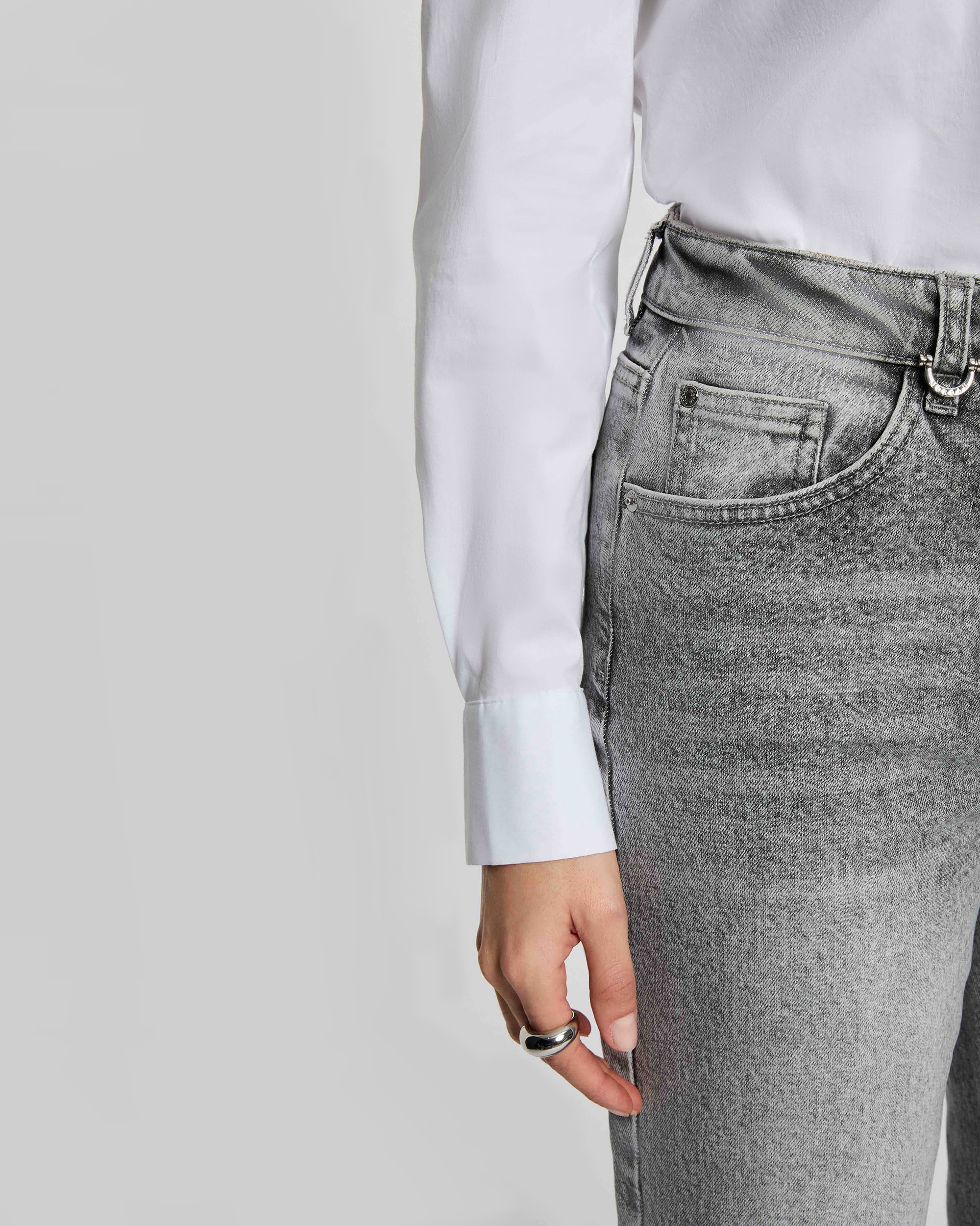 Jeans Largos de Cintura Subida Cinzento-5