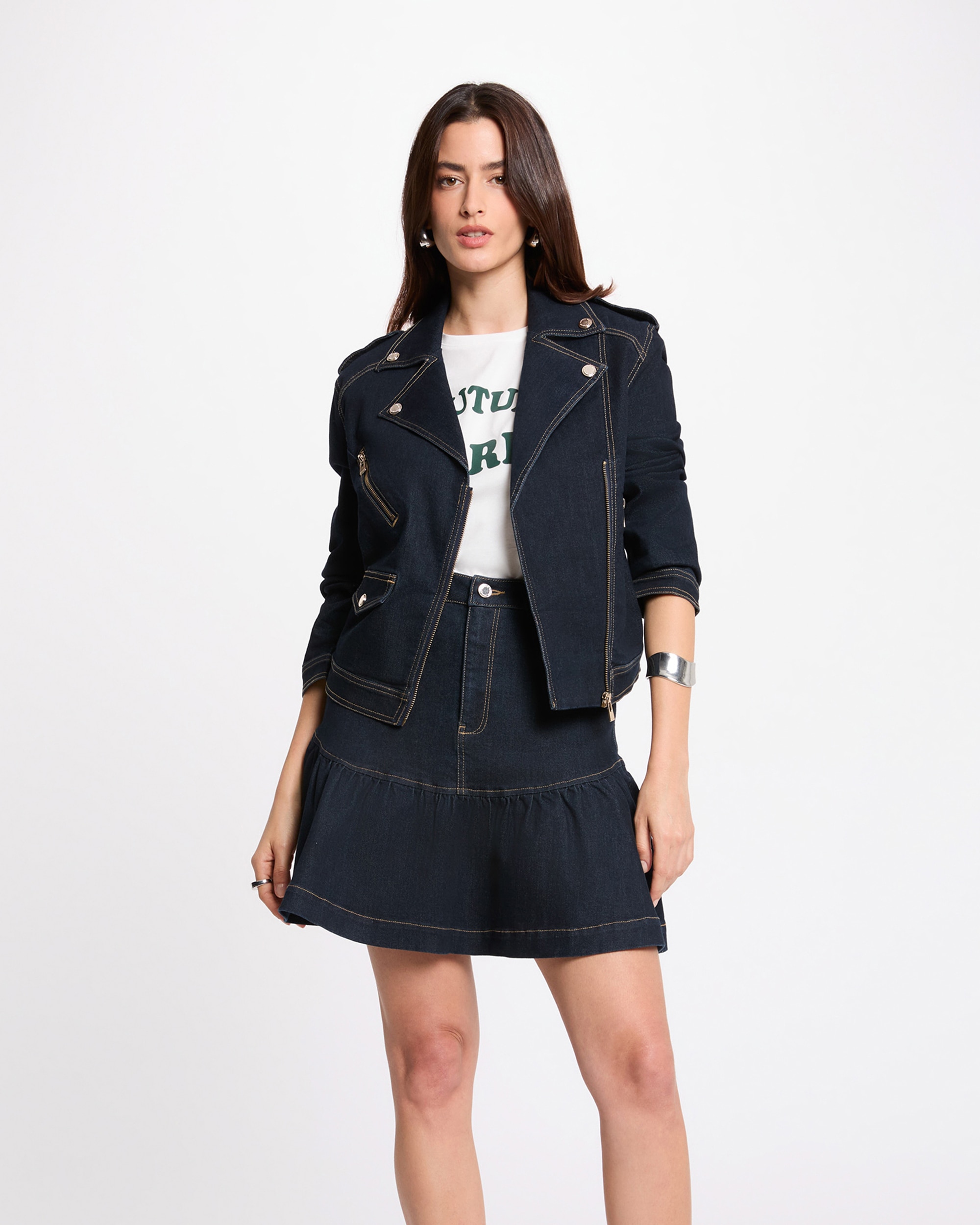 Imagem 0 de Casaco Jeans com Corte Biker