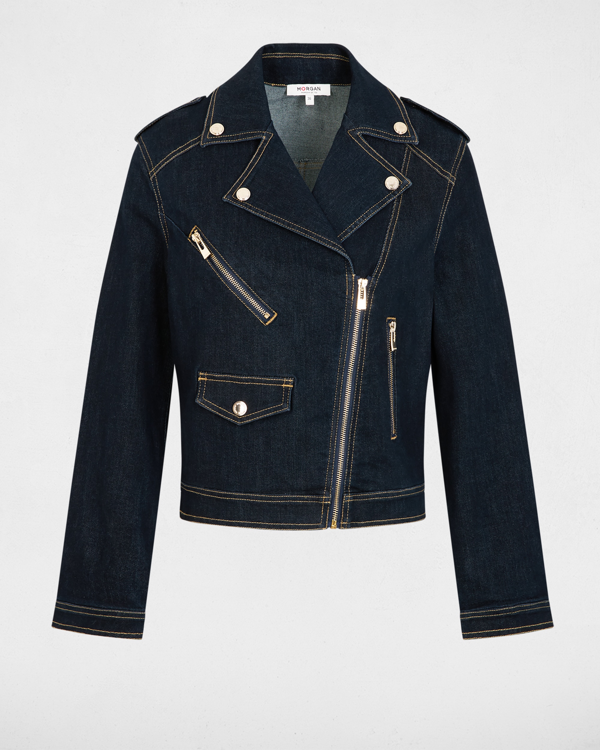 Casaco Jeans com Corte Biker Azul-2