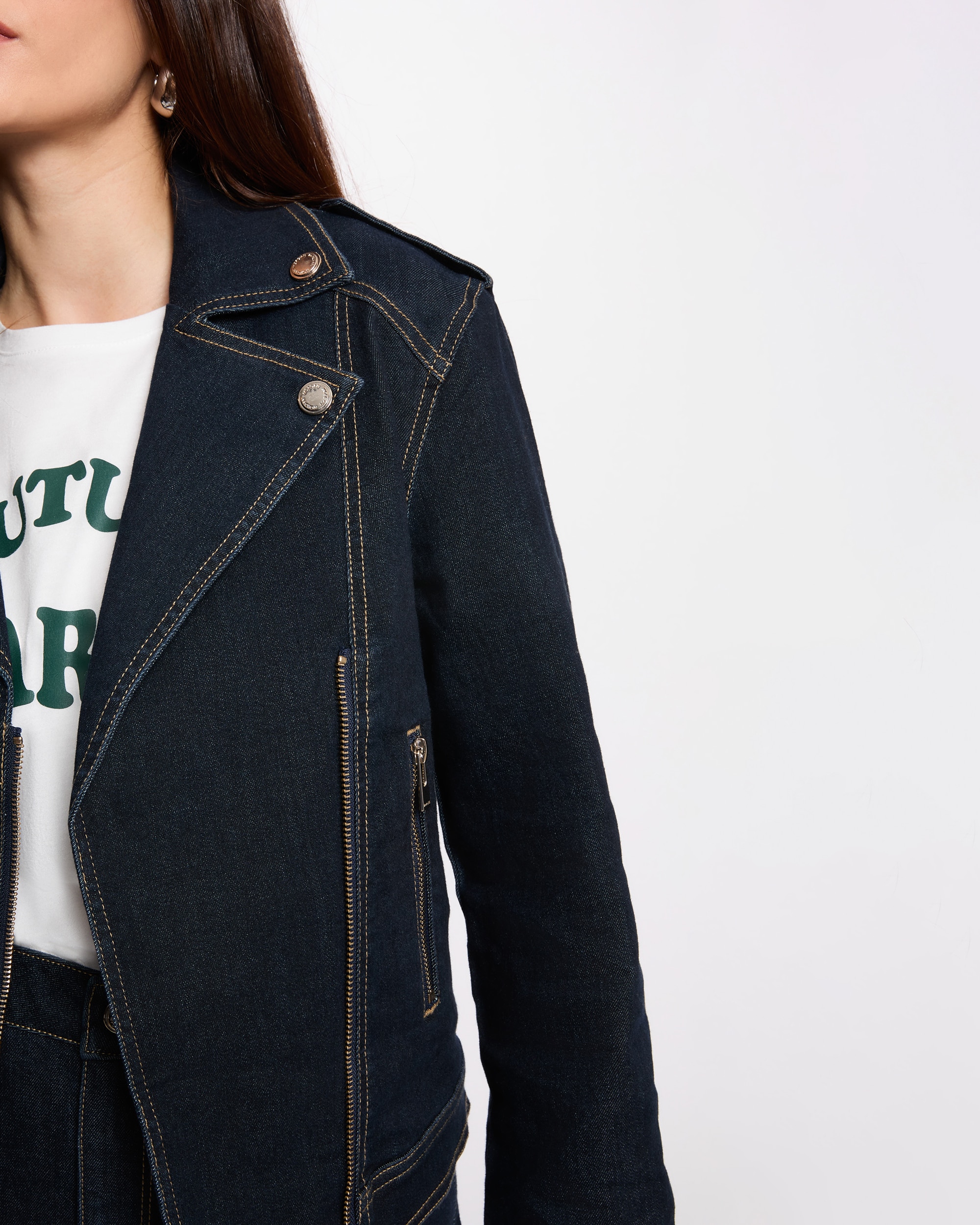 Casaco Jeans com Corte Biker Azul-5