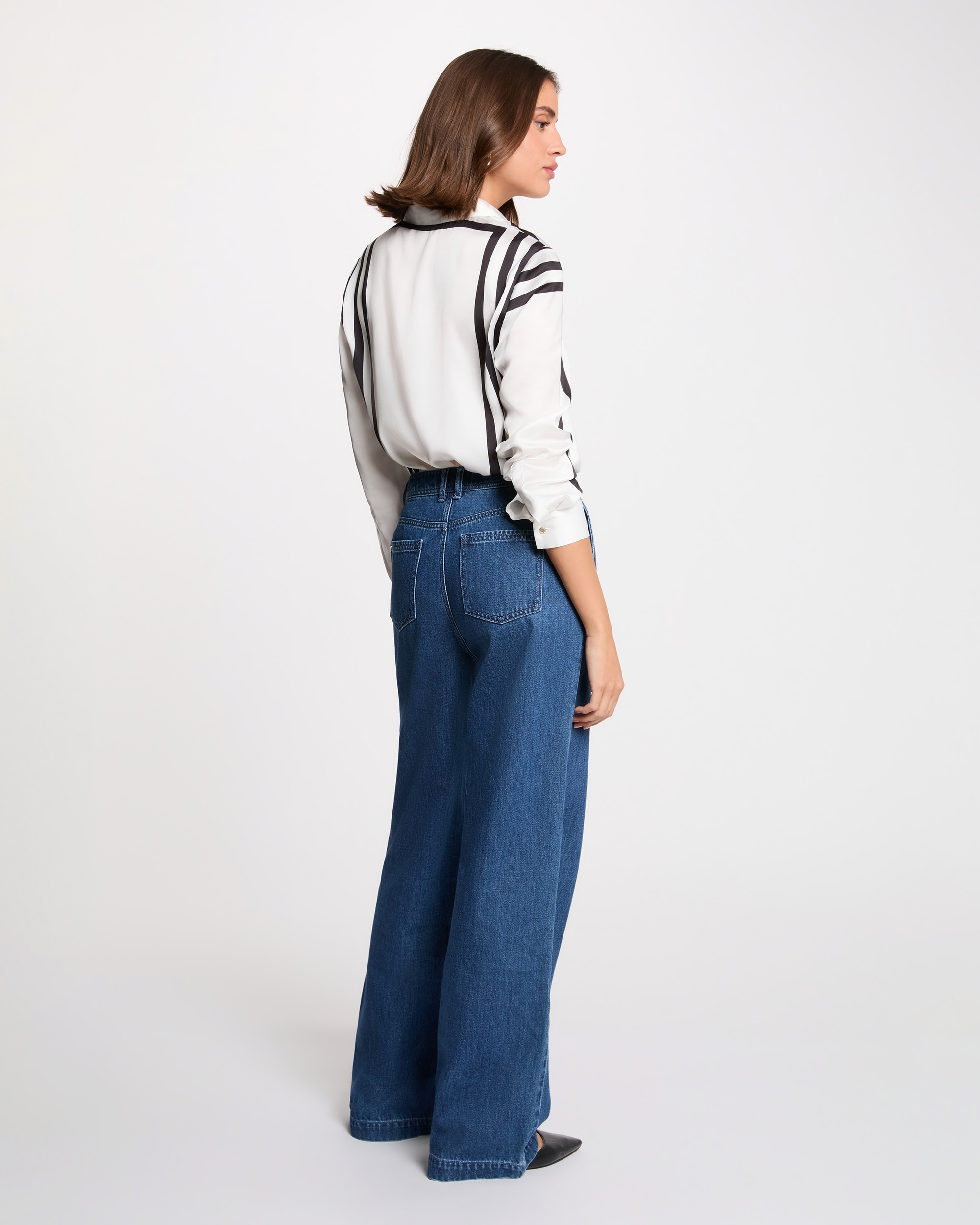 Camisa de Manga Comprida Às Riscas Branco-3