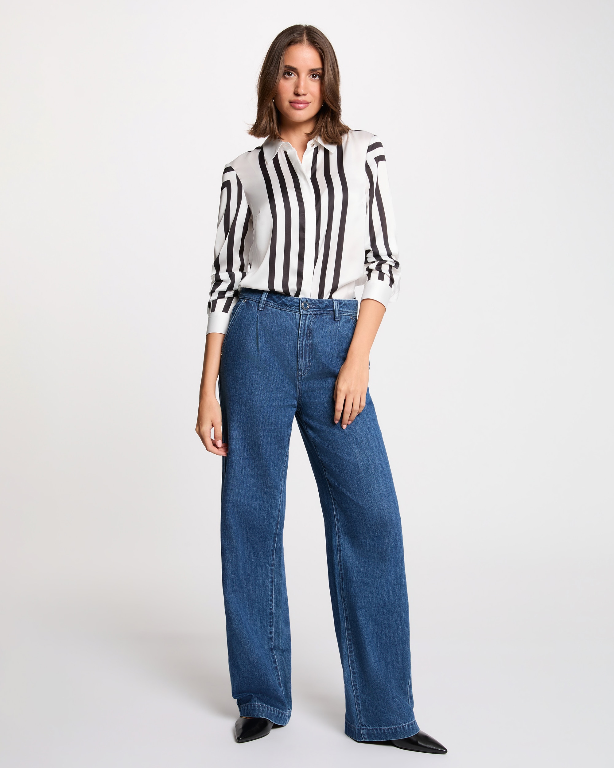 Camisa de Manga Comprida Às Riscas Branco-4