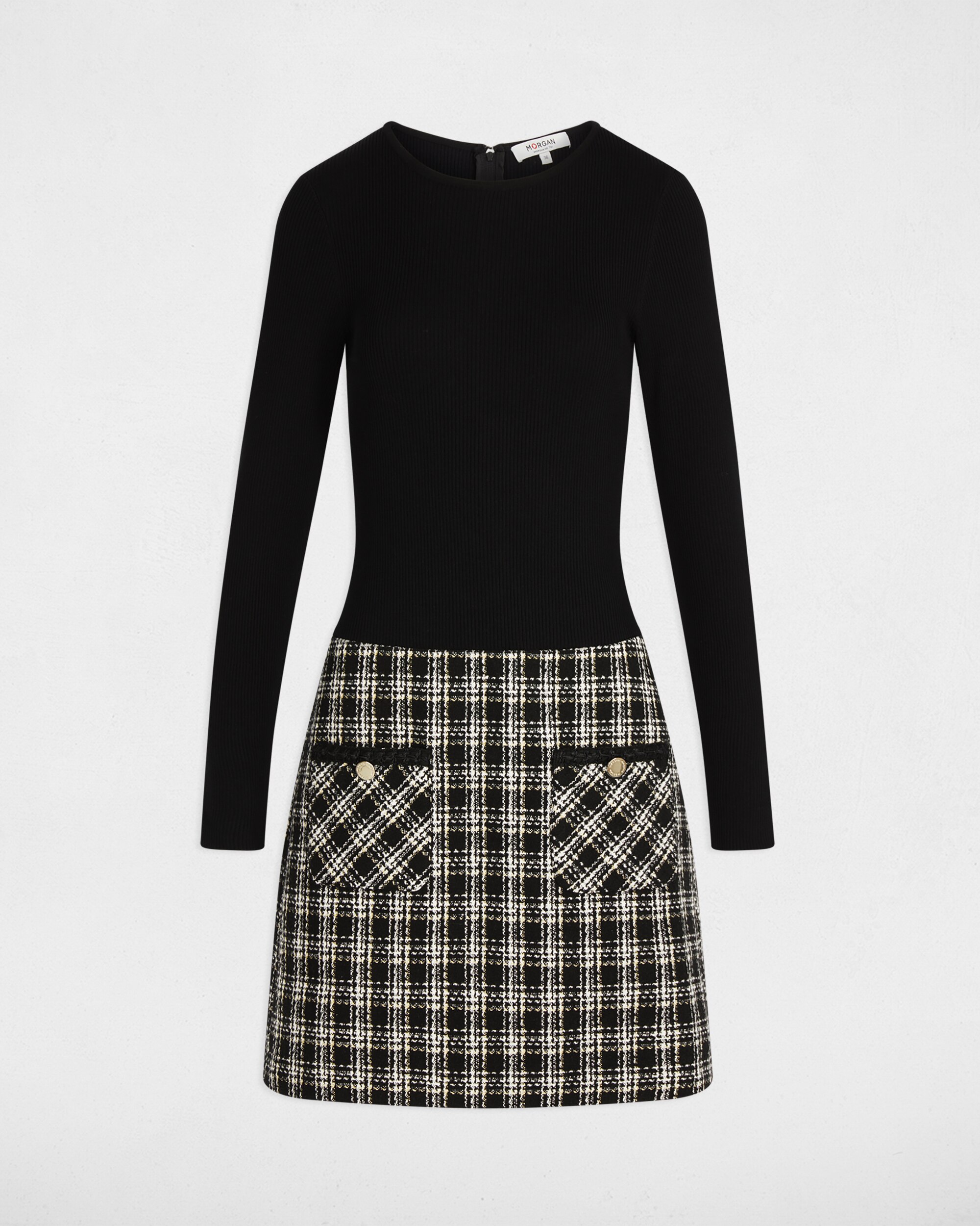 Vestido Curto Ajustado com Bolsos Preto-2