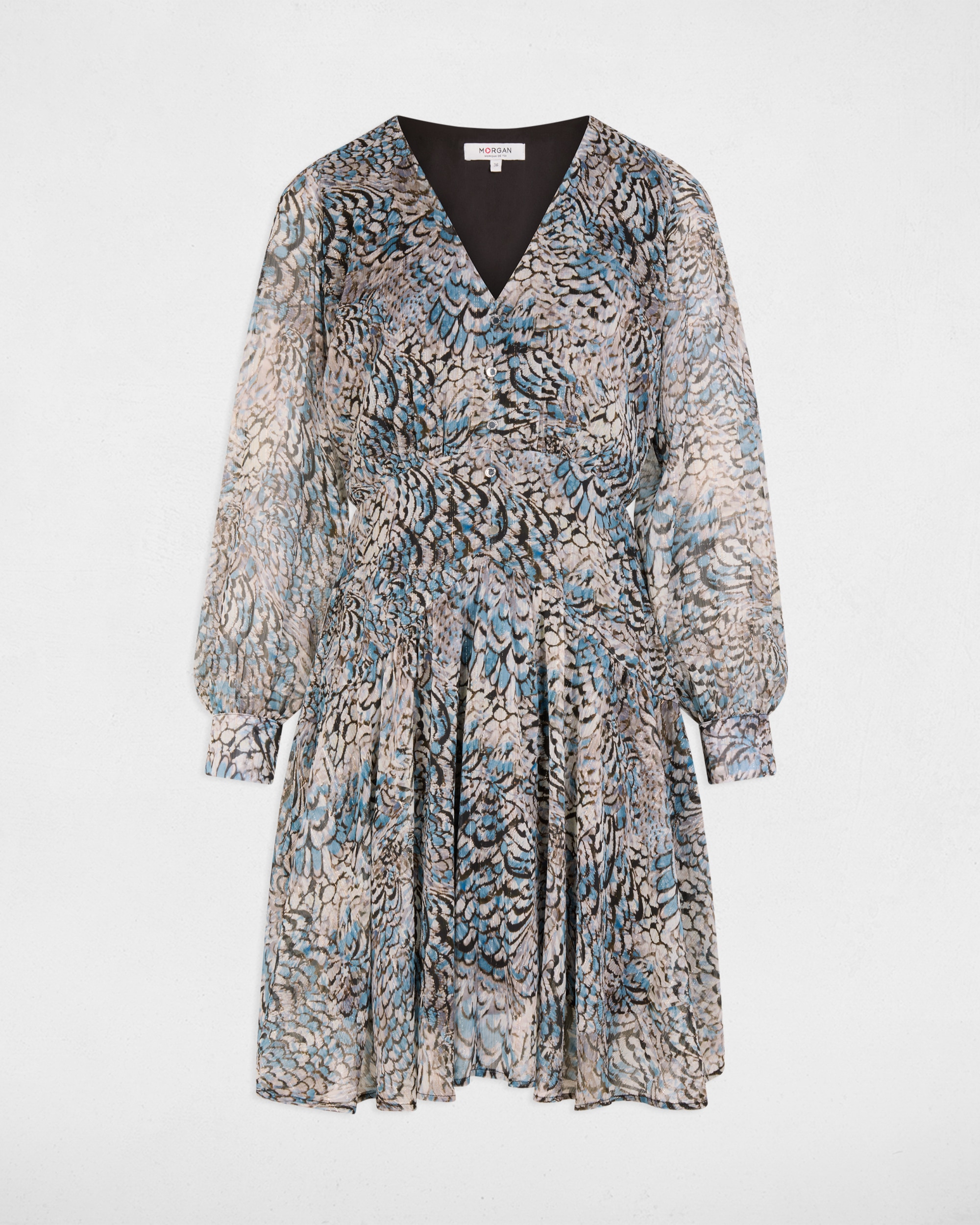 Vestido Curto com Mangas 3/4 Abalonadas Multicolor-2
