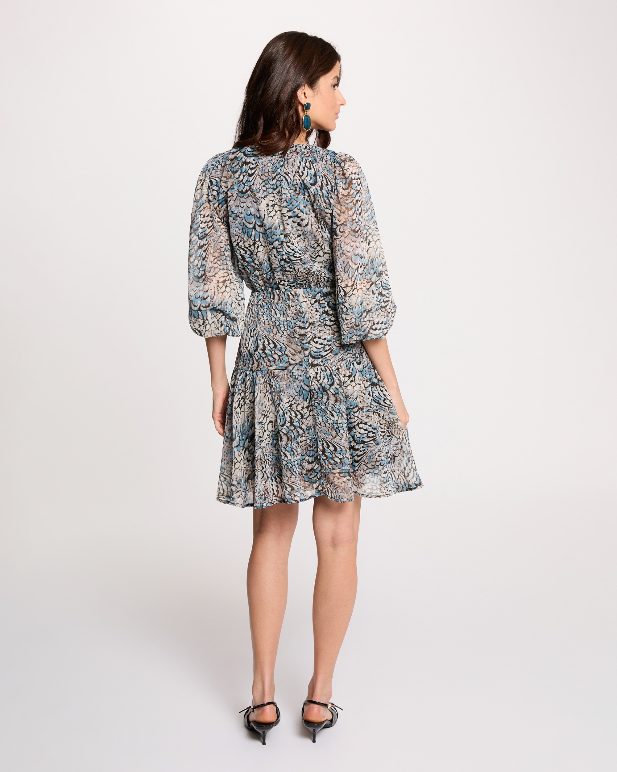 Vestido Curto com Mangas 3/4 Abalonadas Multicolor-3