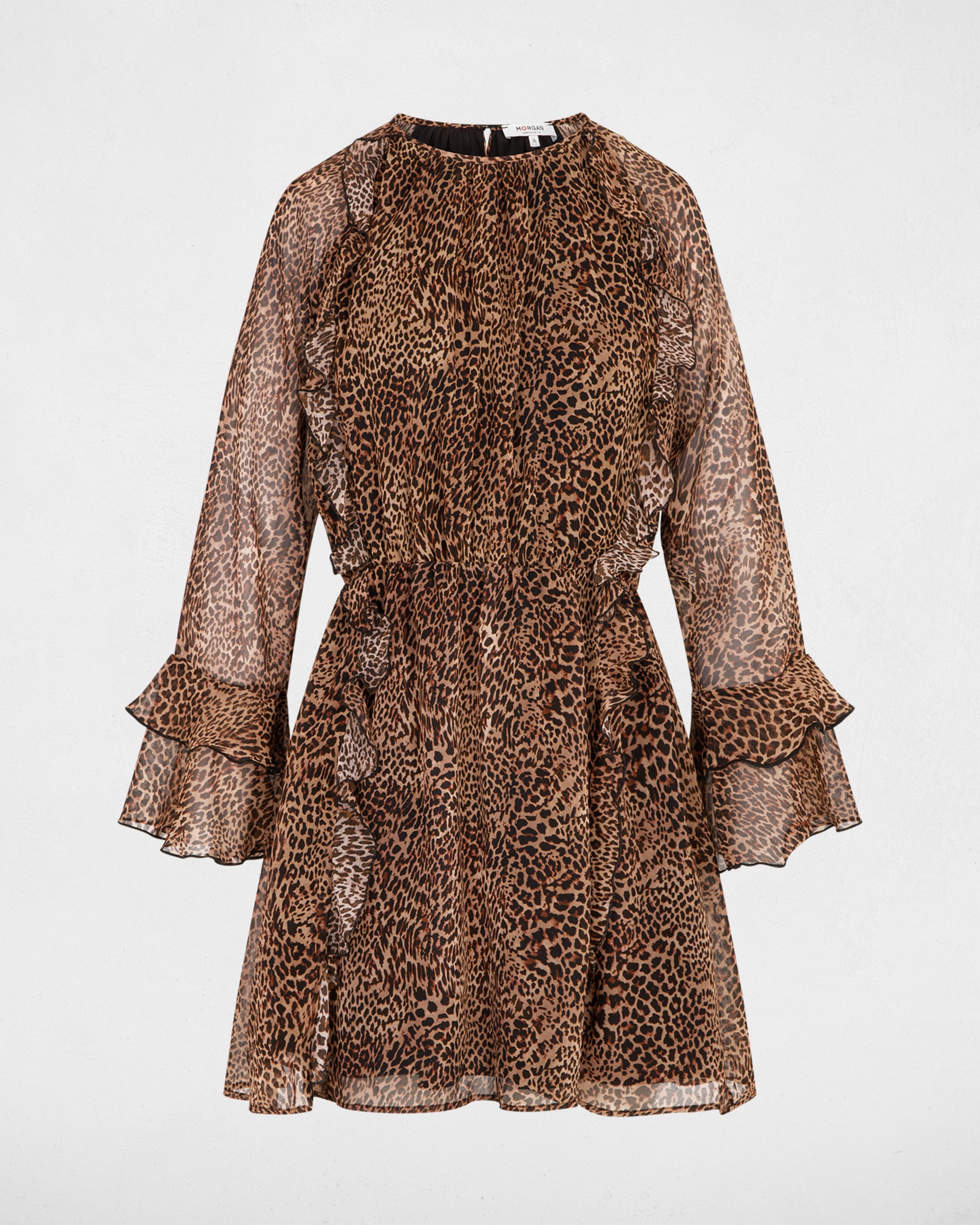 Vestido Curto e À Boca de Sino com Estampado Animalier Multicolor-2