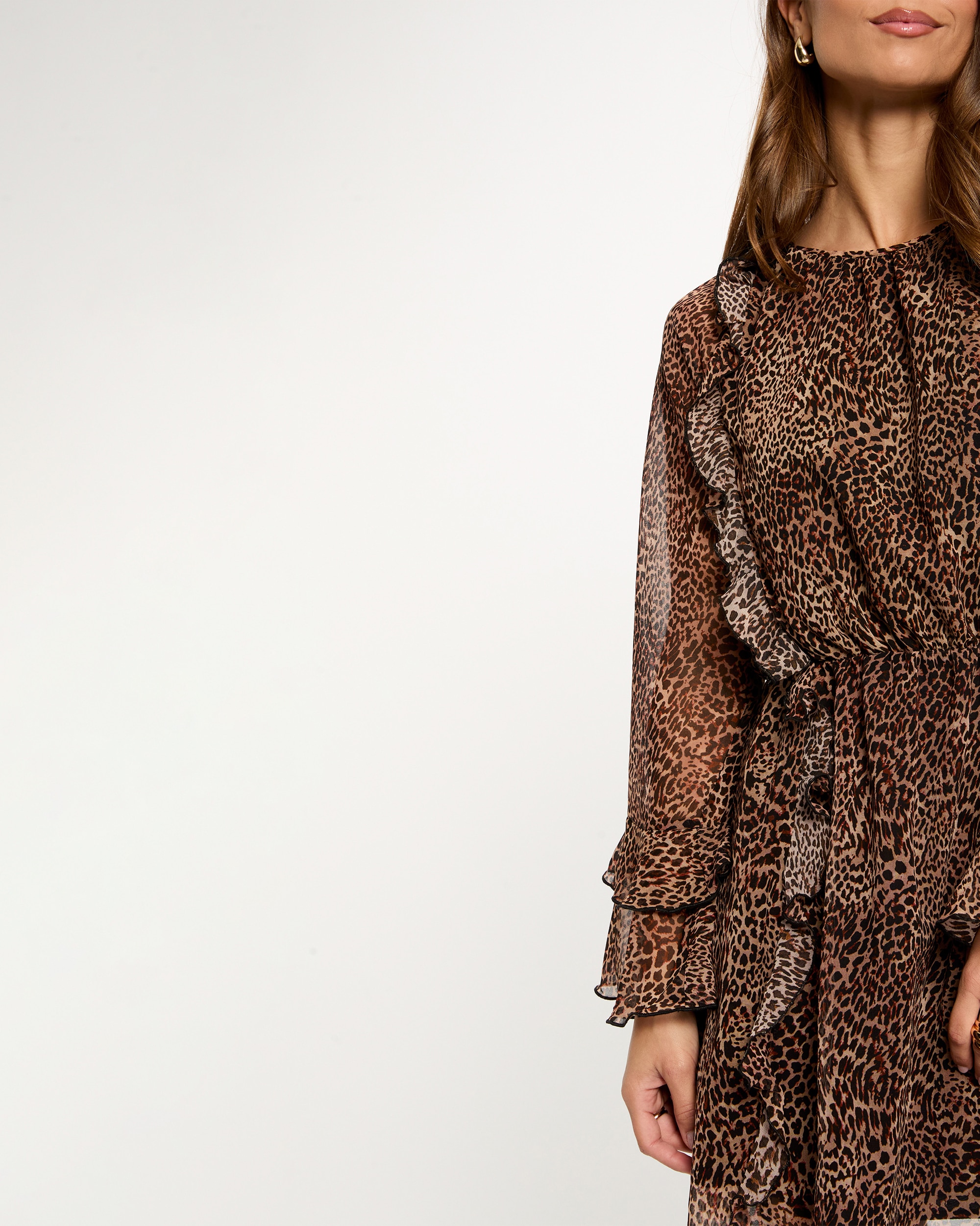 Vestido Curto e À Boca de Sino com Estampado Animalier Multicolor-5