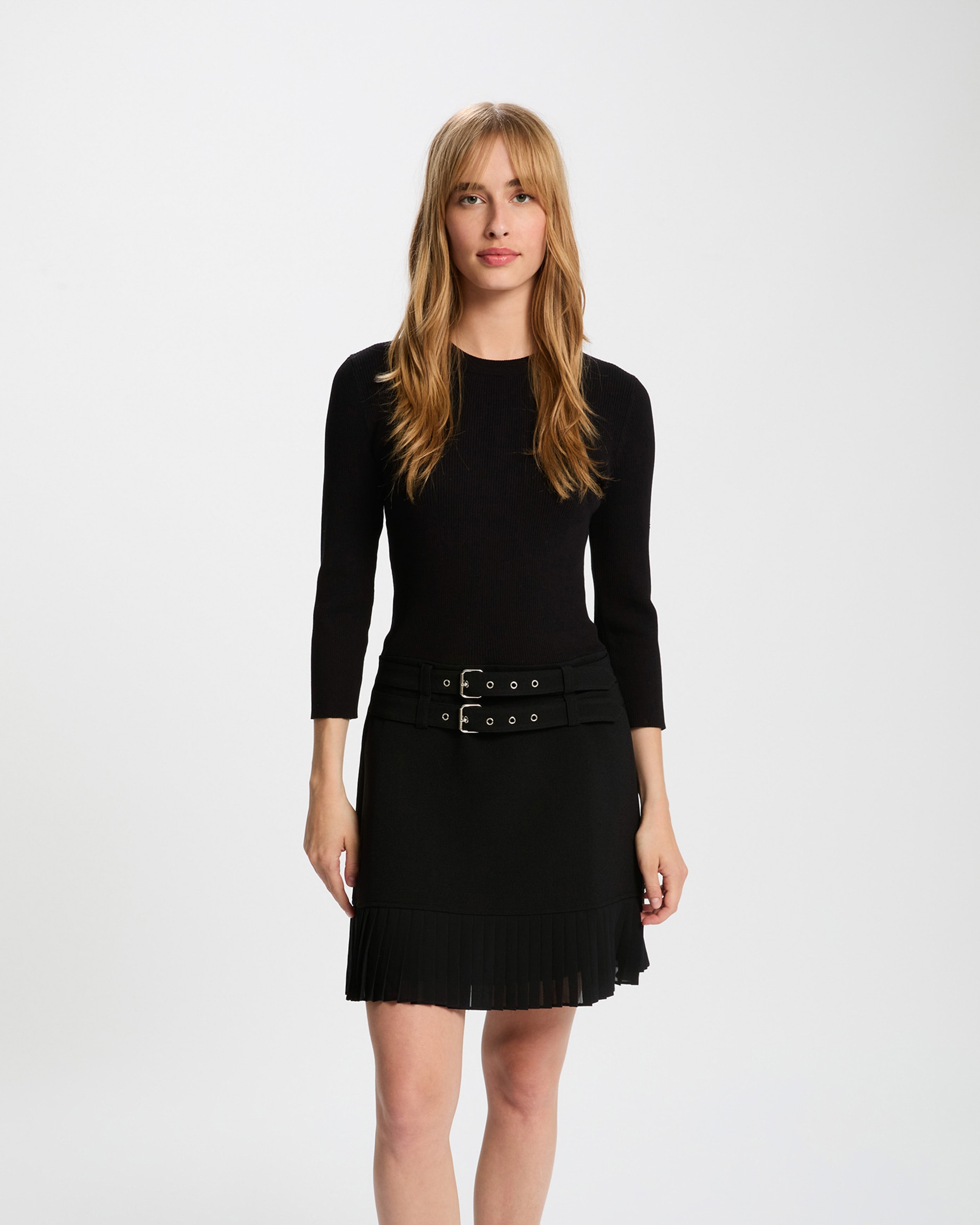 Vestido Curto Plissado Preto-1
