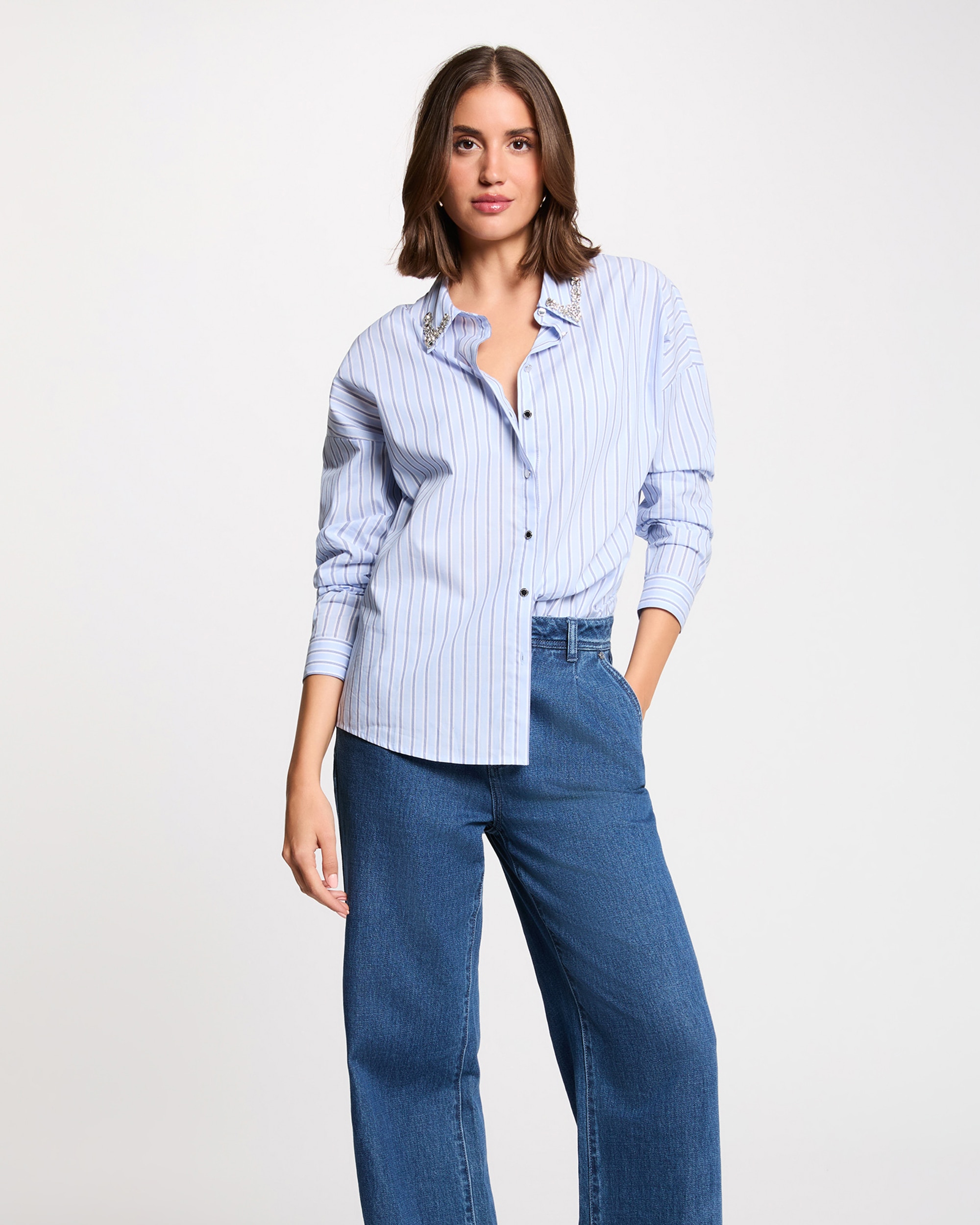 Camisa Oversize Às Riscas Azul-celeste-1