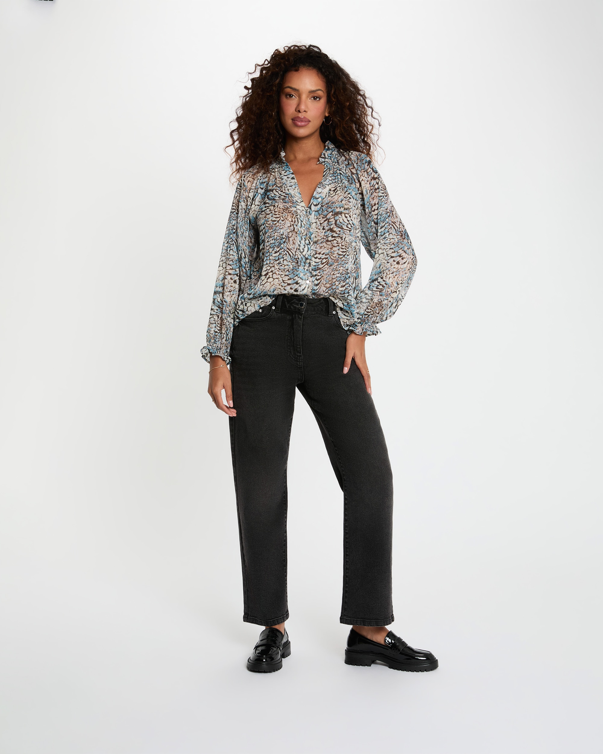 Camisa Estampada com Decote em V Multicolor-4