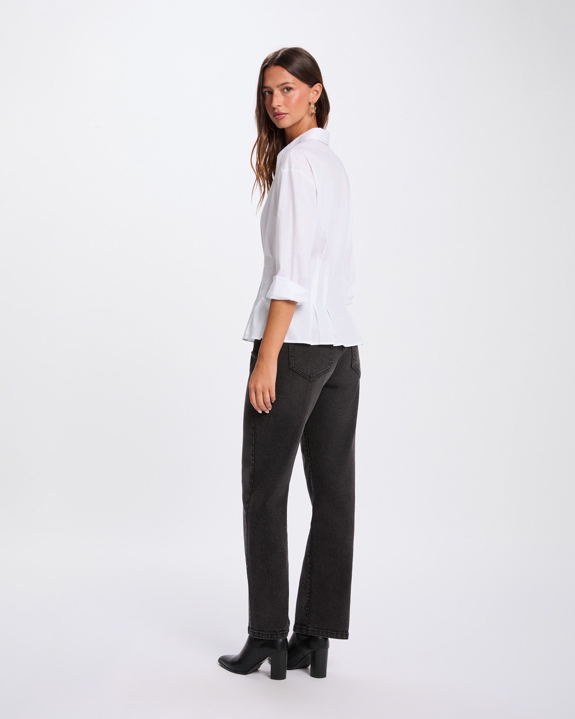 Camisa Ajustada com Gola de Lapela Branco-3