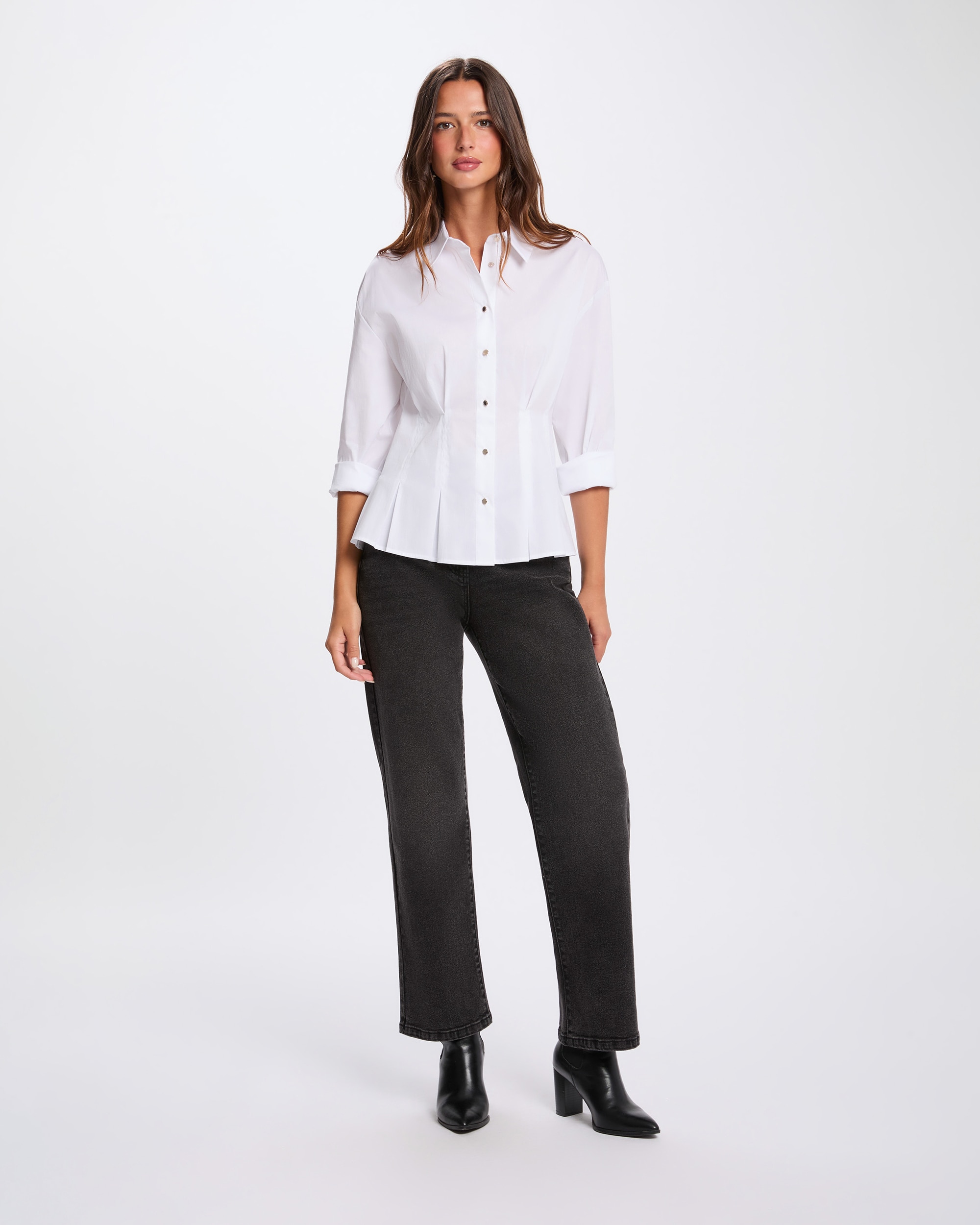 Camisa Ajustada com Gola de Lapela Branco-4