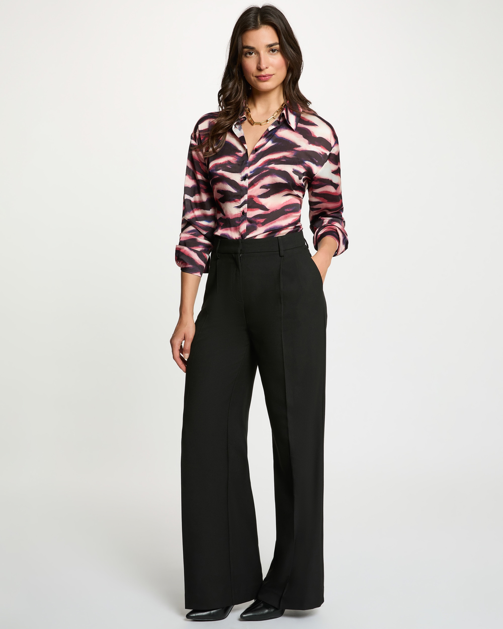 Camisa Fluida com Gola Aberta Multicolor-4
