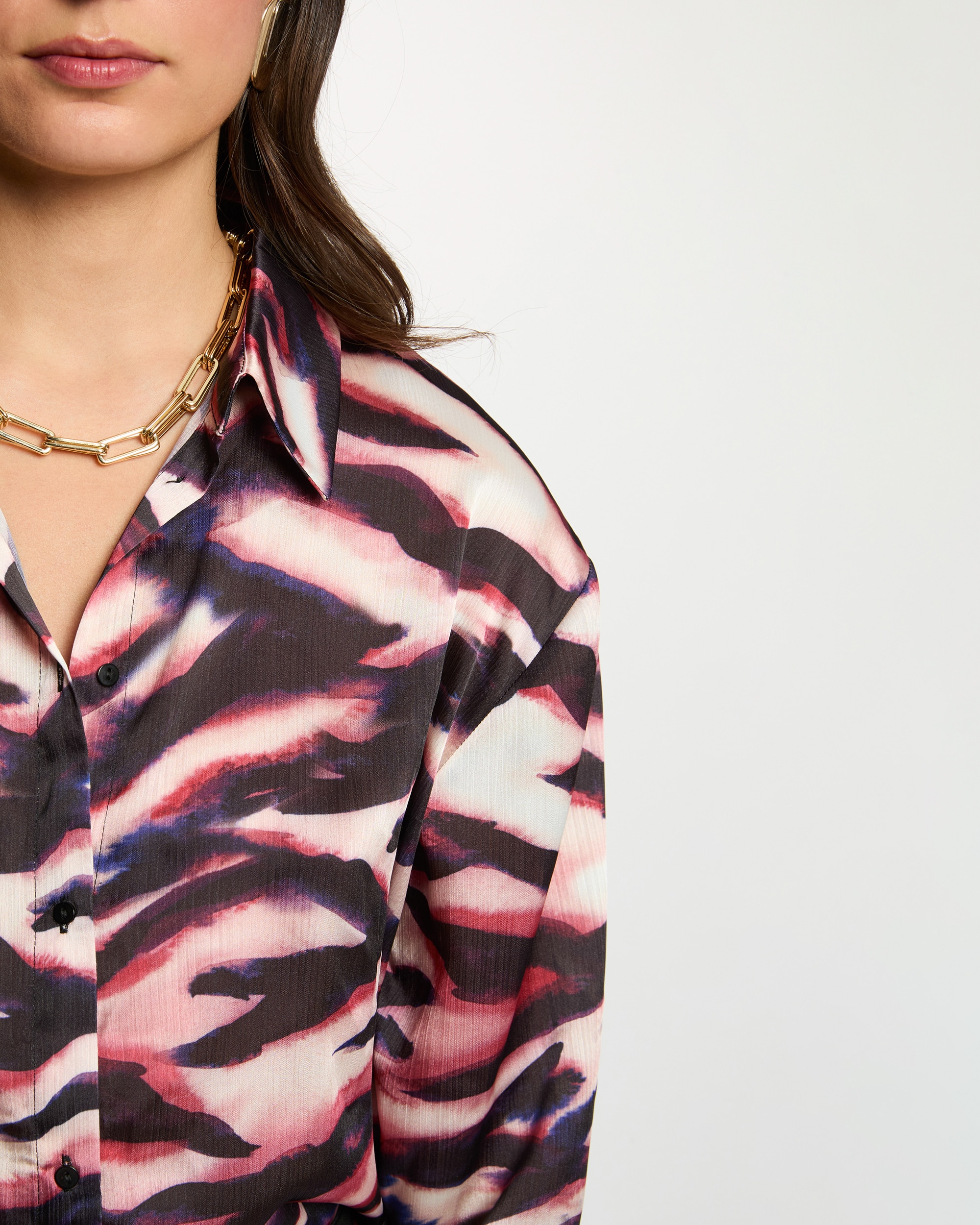 Camisa Fluida com Gola Aberta Multicolor-5
