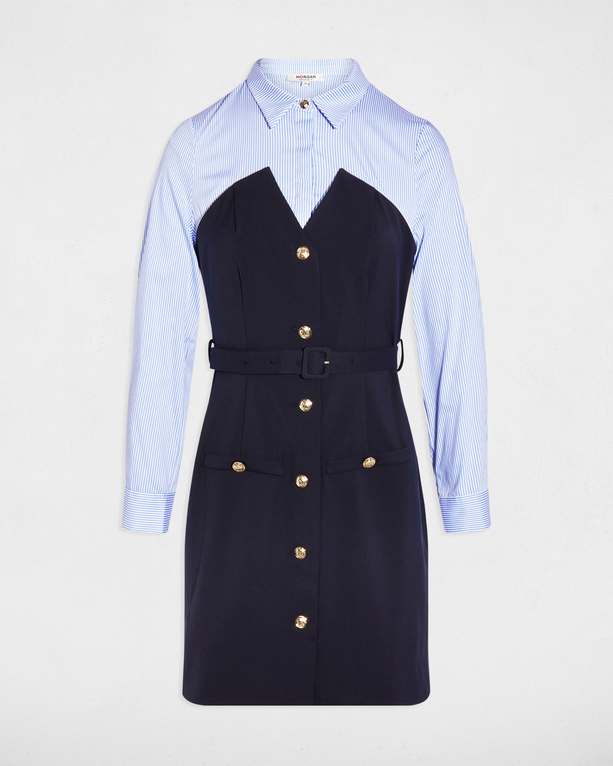 Vestido Curto Efeito Corset com Camisa Azul / Branco-2