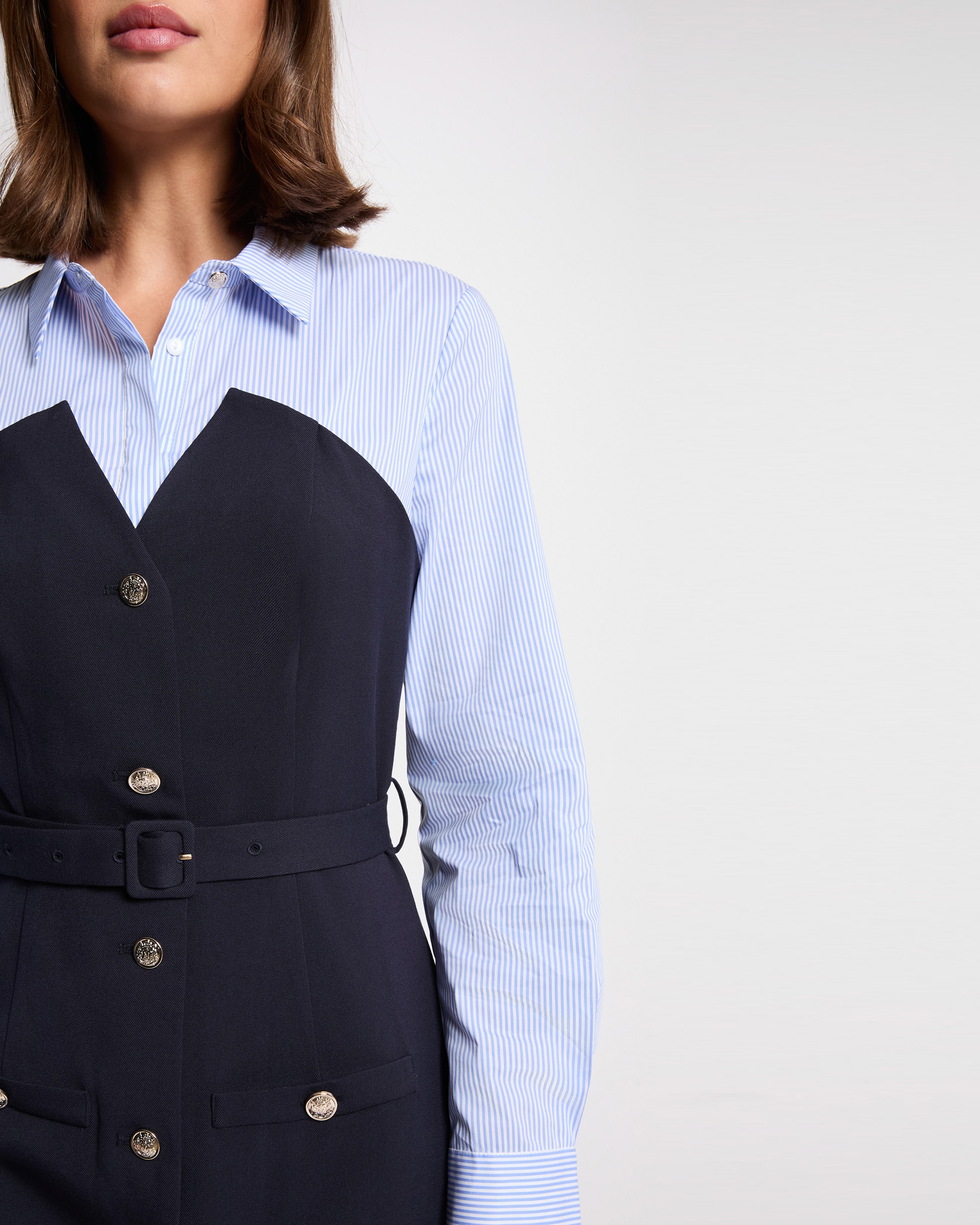 Vestido Curto Efeito Corset com Camisa Azul / Branco-5