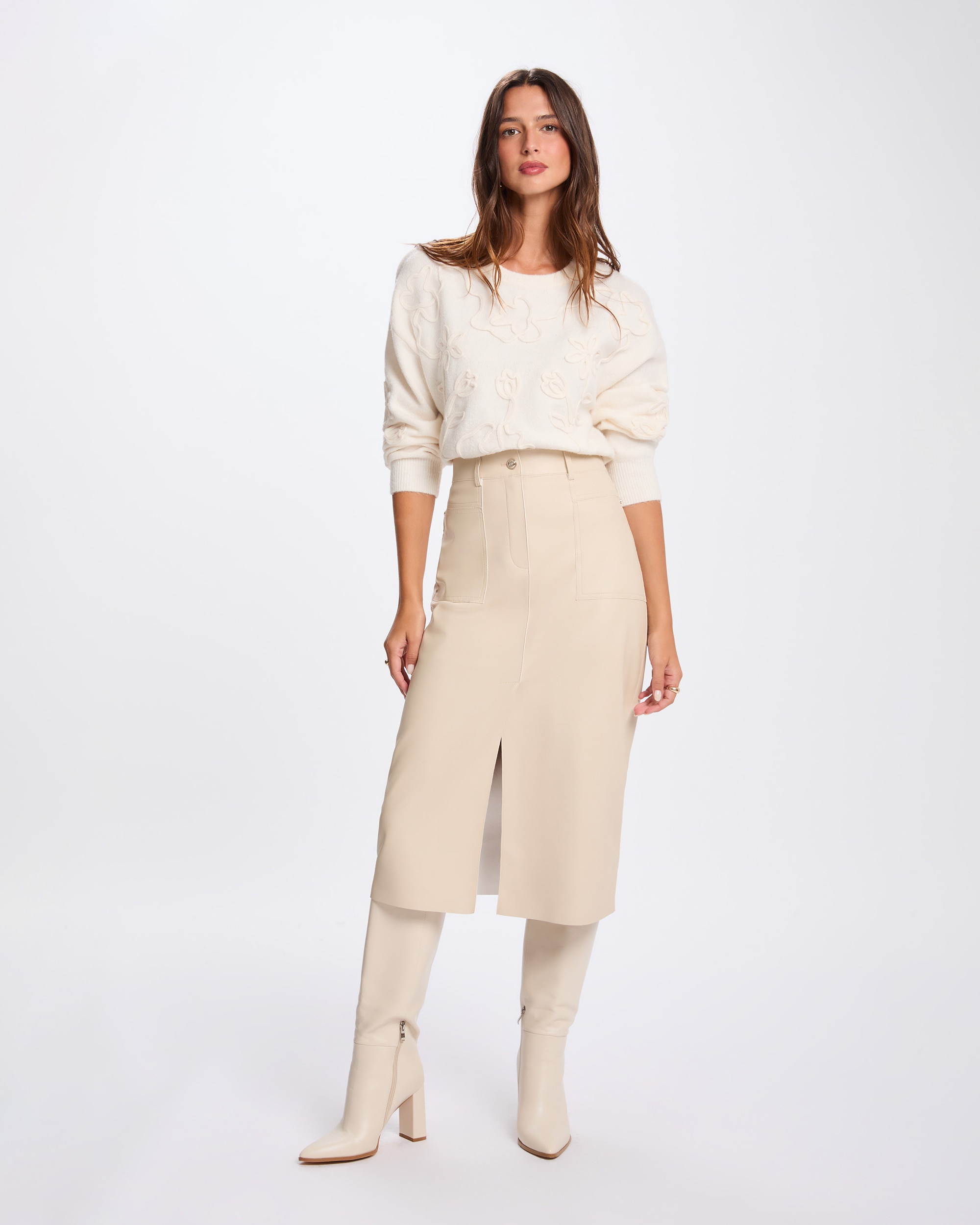 Camisola com Gola Redonda Fantasia Creme-4