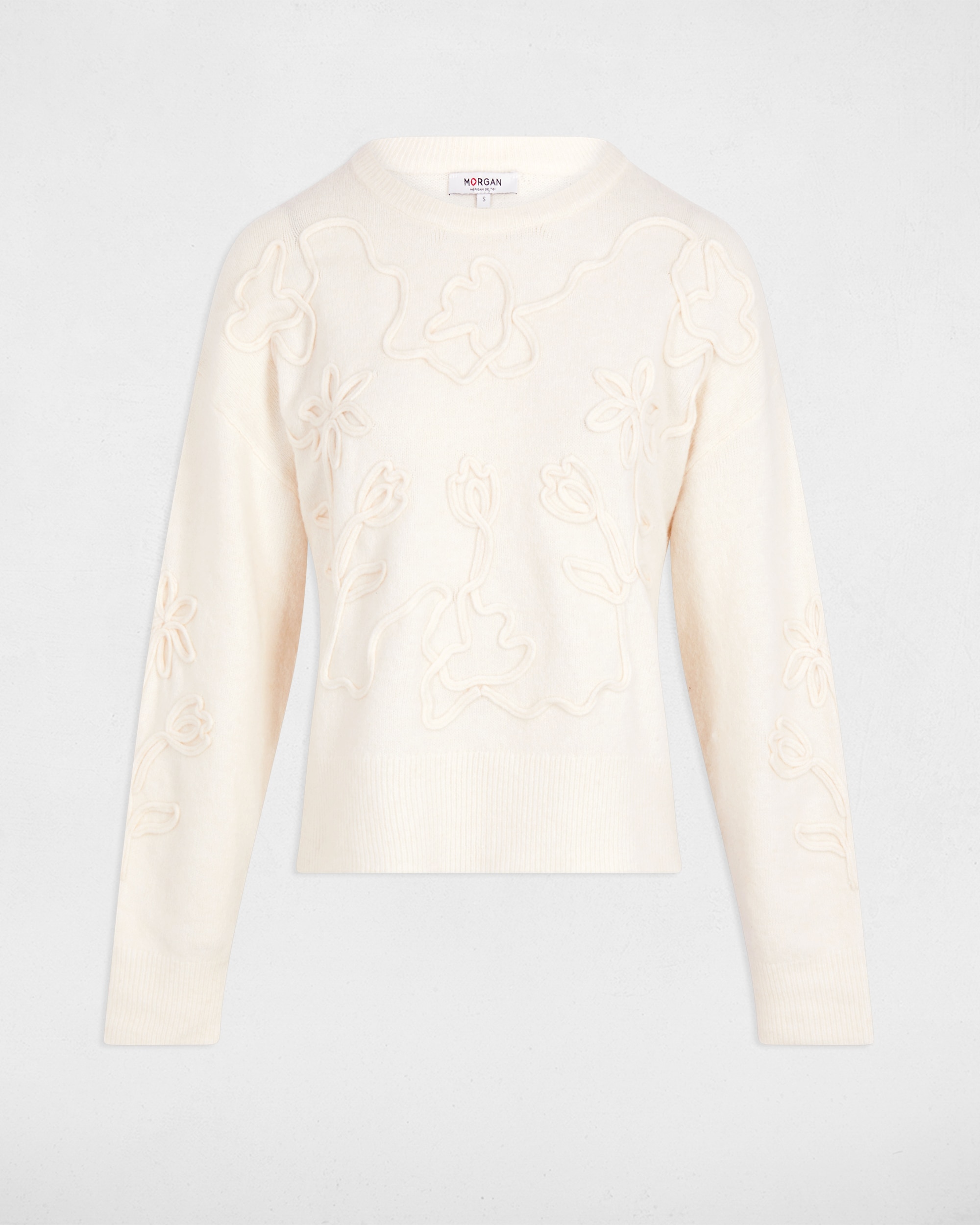 Camisola com Gola Redonda Fantasia Creme-2