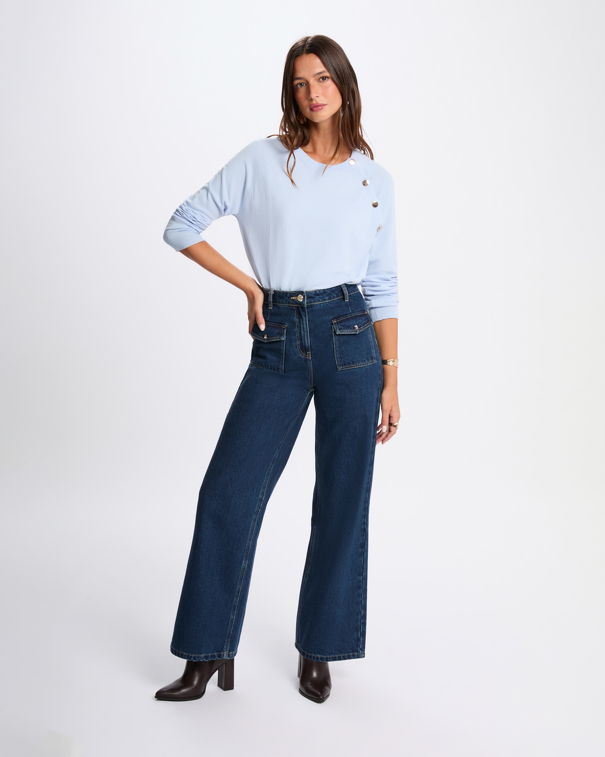 Camisola Fina Ajustada Azul-claro-4