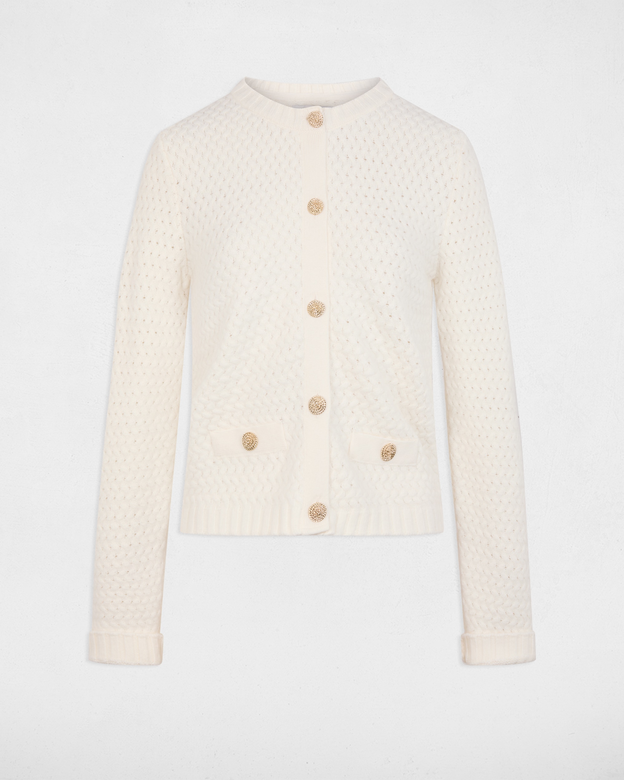 Cardigan com Corte a Direito e Gola Redonda Branco-2