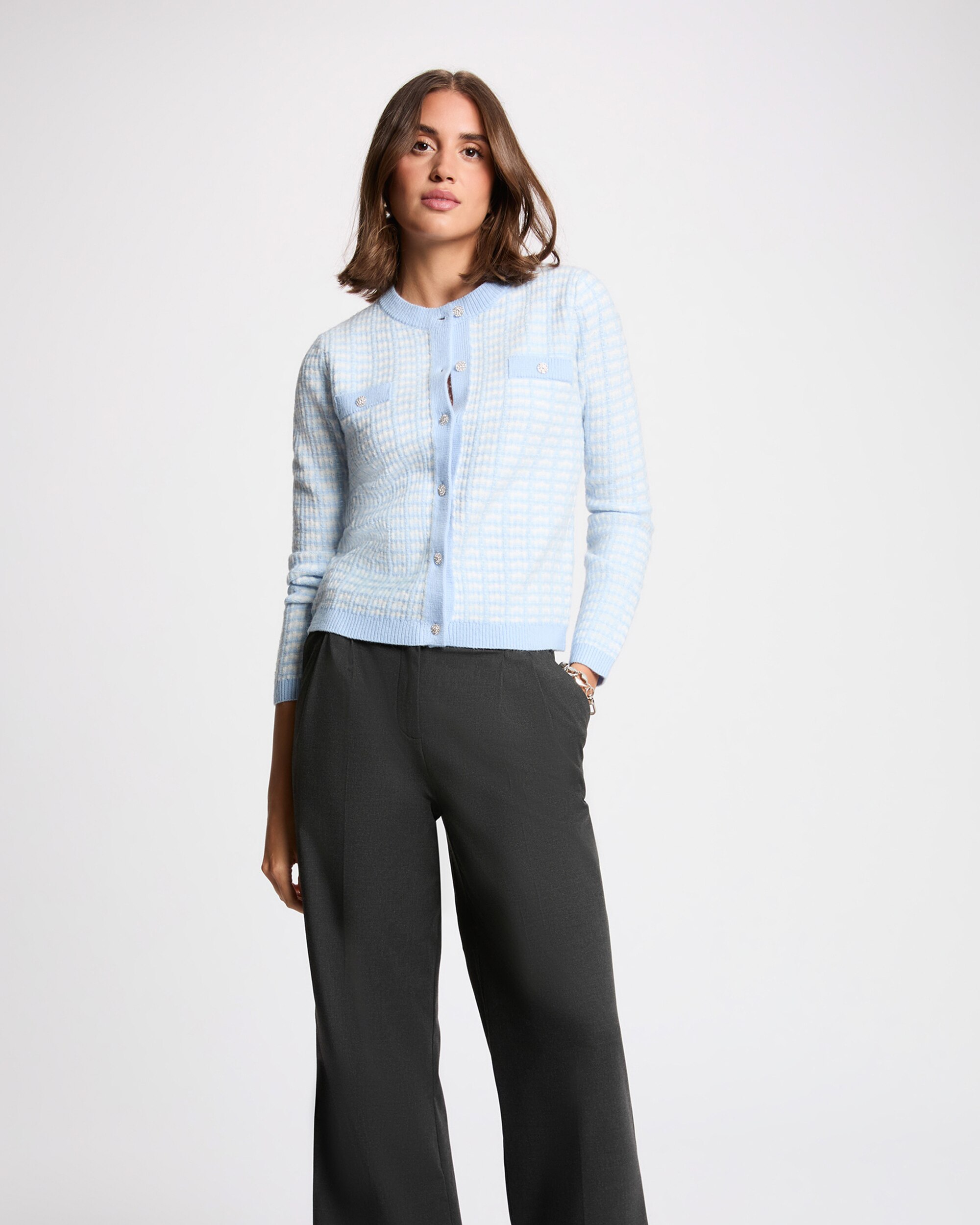 Cardigan Ajustado Jacquard Azul-claro-1