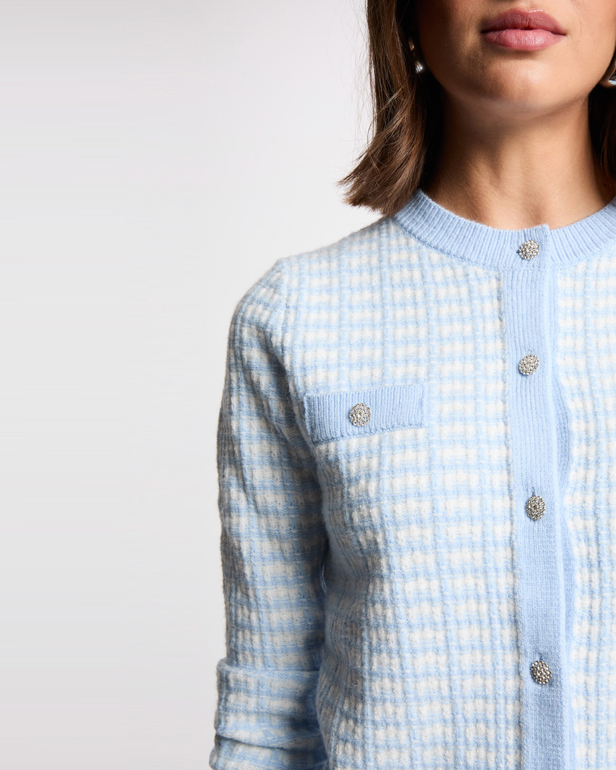 Cardigan Ajustado Jacquard Azul-claro-5