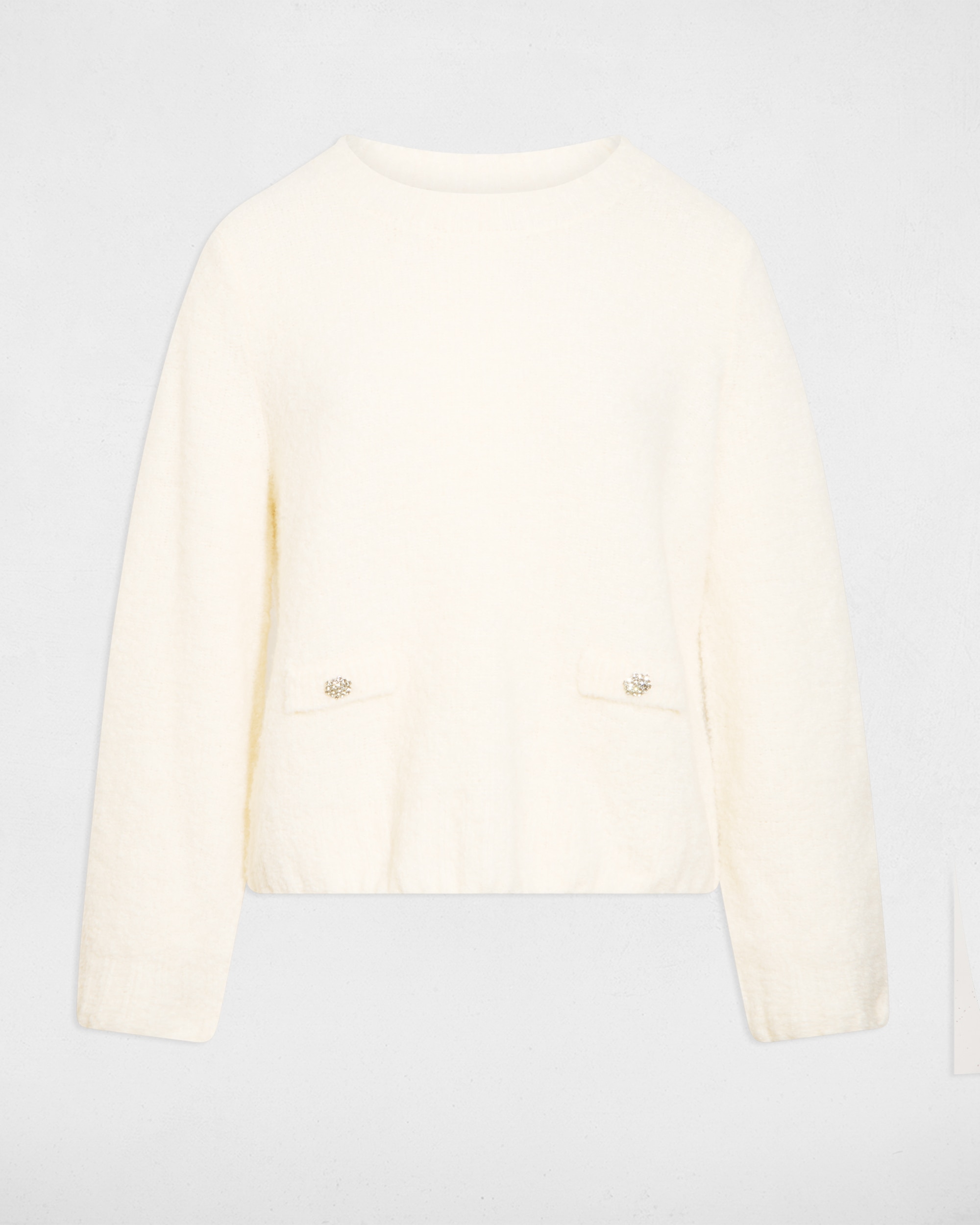 Camisola em Fibra Grossa com Gola Redonda Creme-2