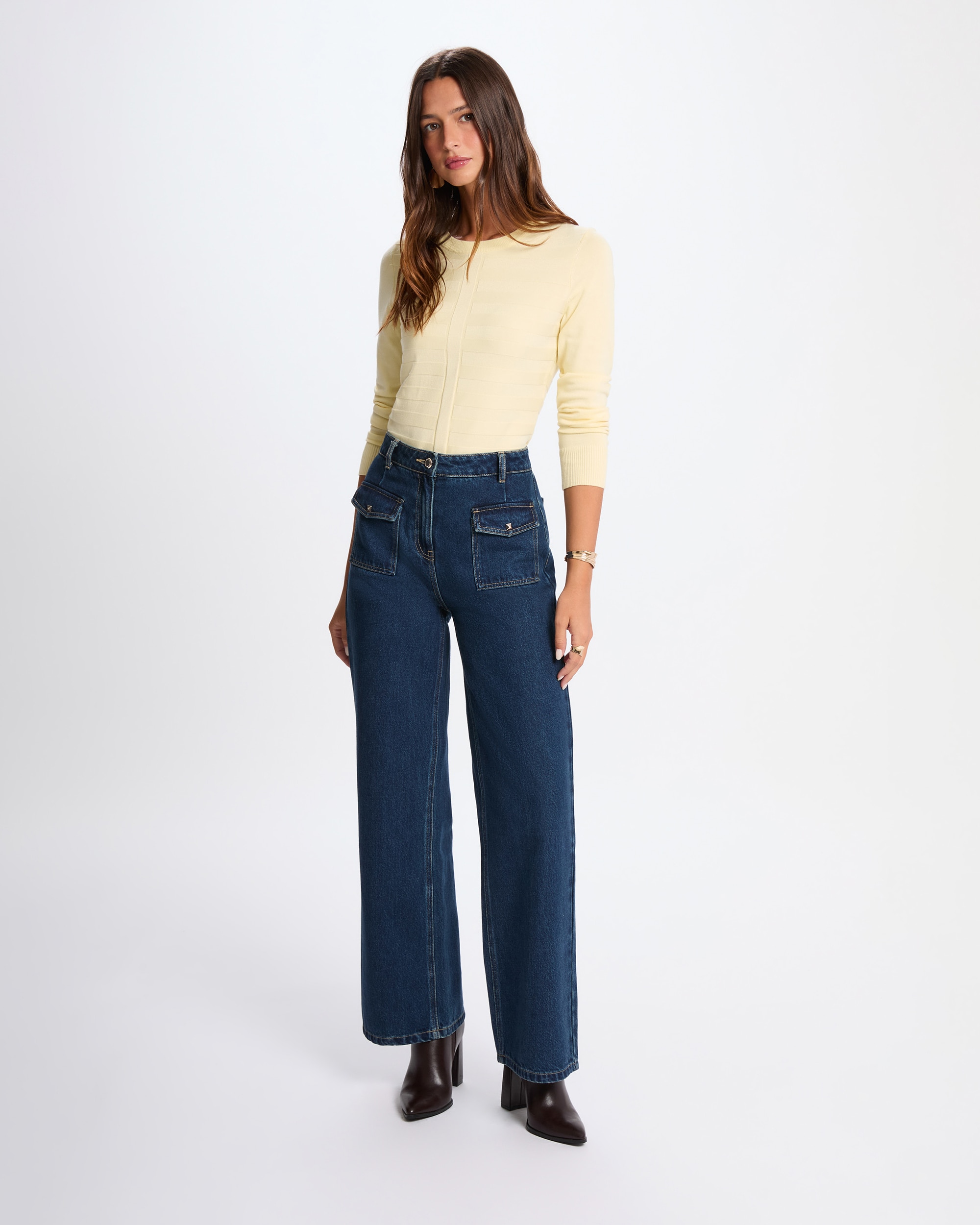 Camisola Ajustada com Gola Redonda Amarelo-4