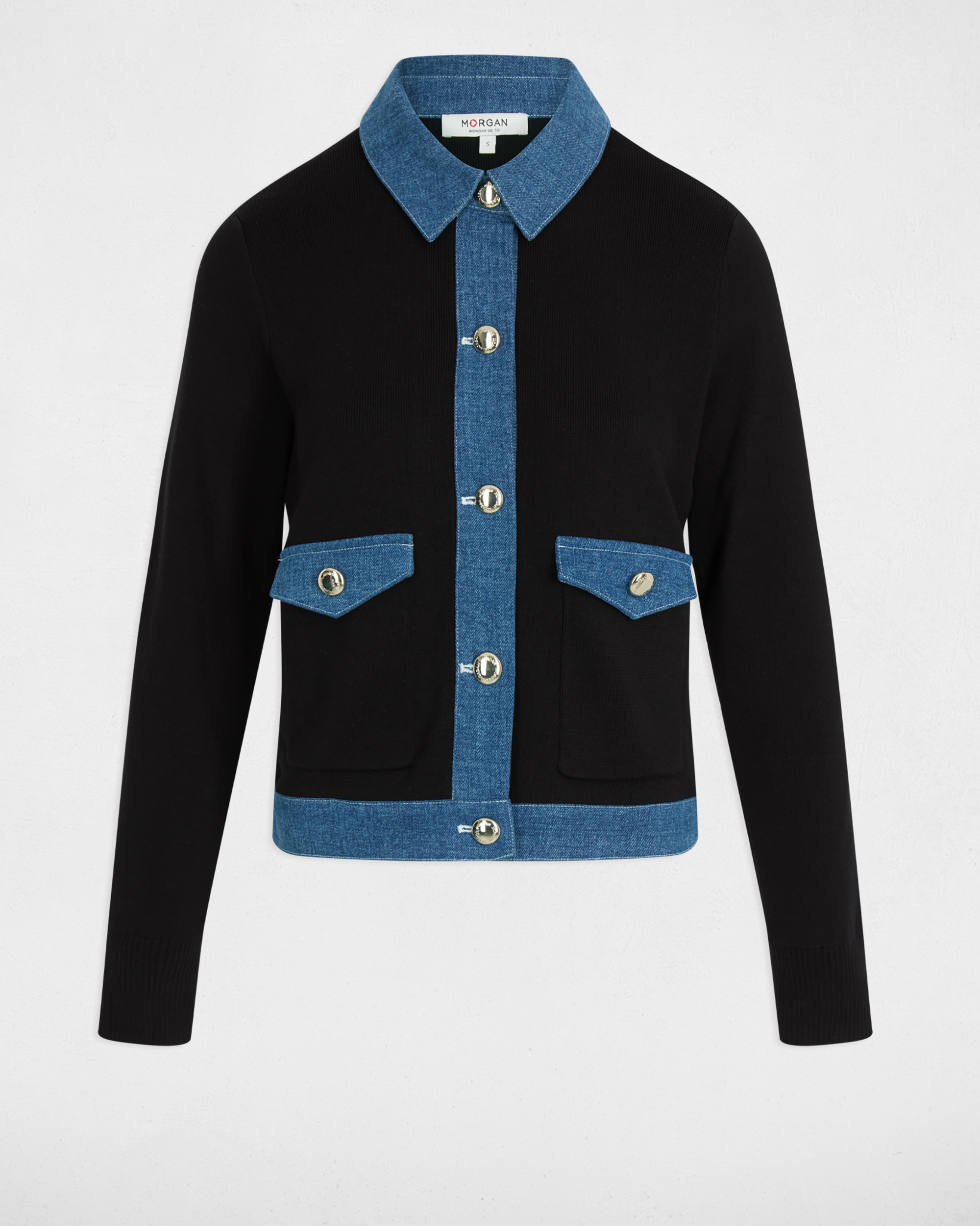 Cardigan com Gola de Lapela e Riscas Preto-2